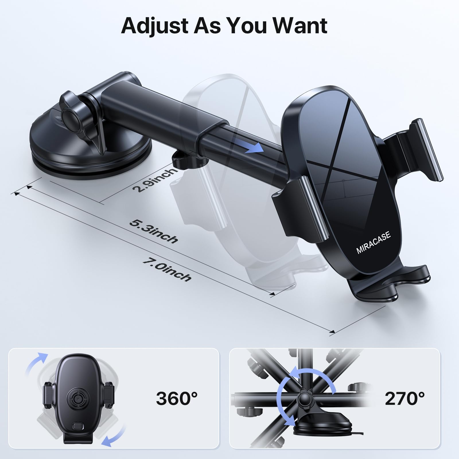 Miracase 3-In-1 Cell Phone Holders For Your Car, Universal Car Phone Holder Mount For Car Dashboard Air Vent Windshield Compatible With Iphone 16 15 14 13 12 11 Pro Max Xs Xr X, Galaxy Black