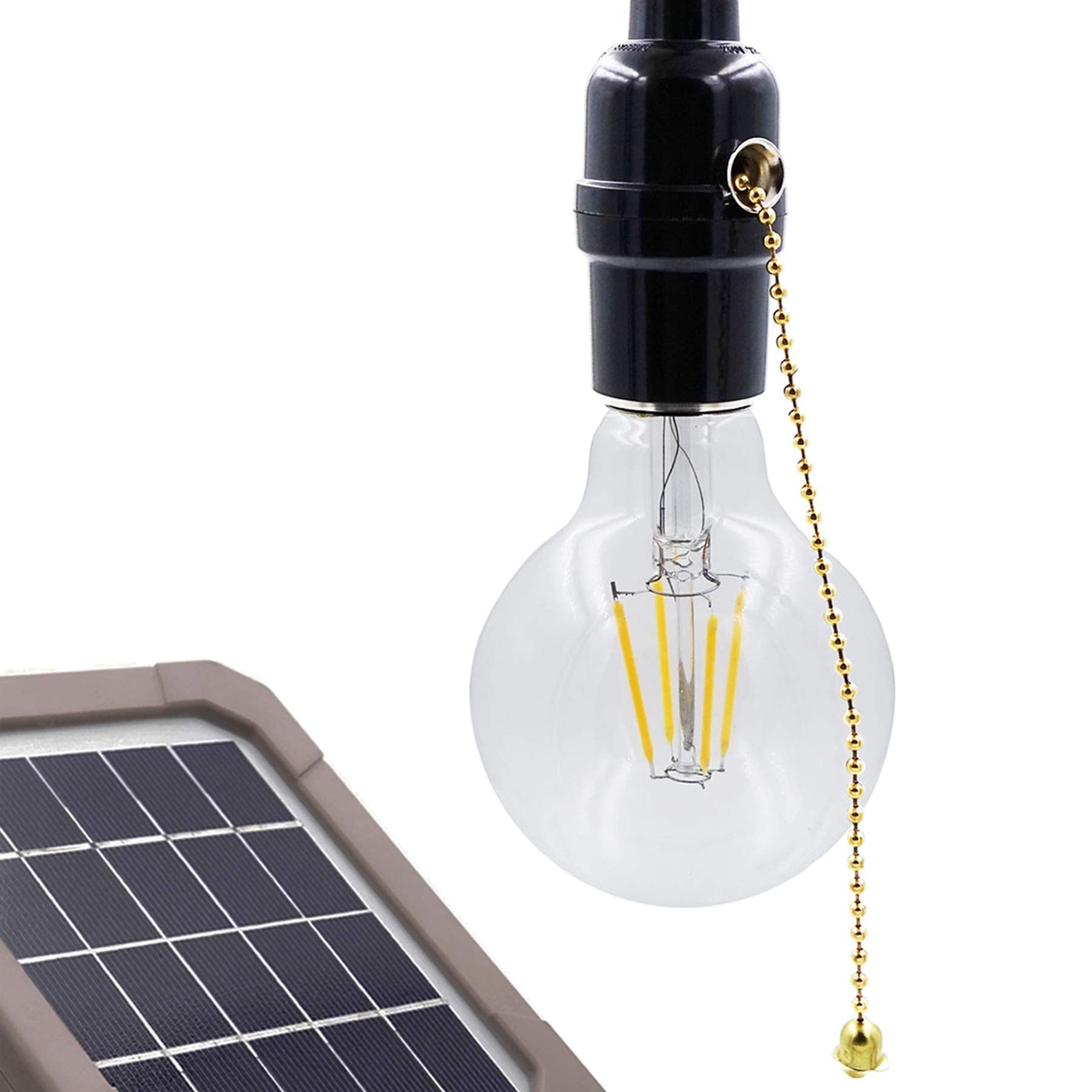 Solar Light Mart Solar Shed Light Eddie For Garden Patio/Garage/Storage Room/Ceiling Light, 26Ft (8M) Cable, Pull Chain On/Off, Warm White Led, Day Night Use