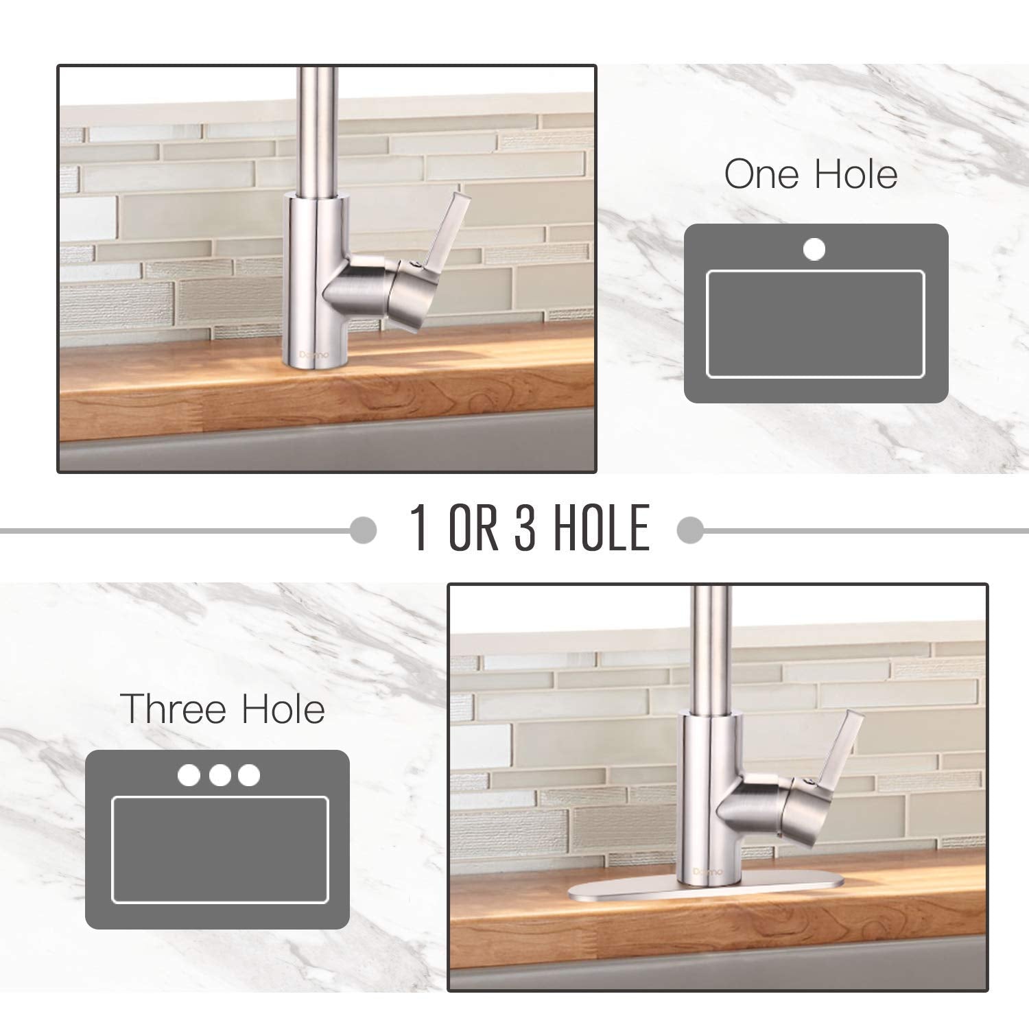 Teccpo Sink Faucet, Dalmo Single Handle High Arc Brushed Nickel Pull Down Kitchen Faucet With 3 Spray Modes, Stainless Steel Kitchen Sink Faucet With Deck Plate