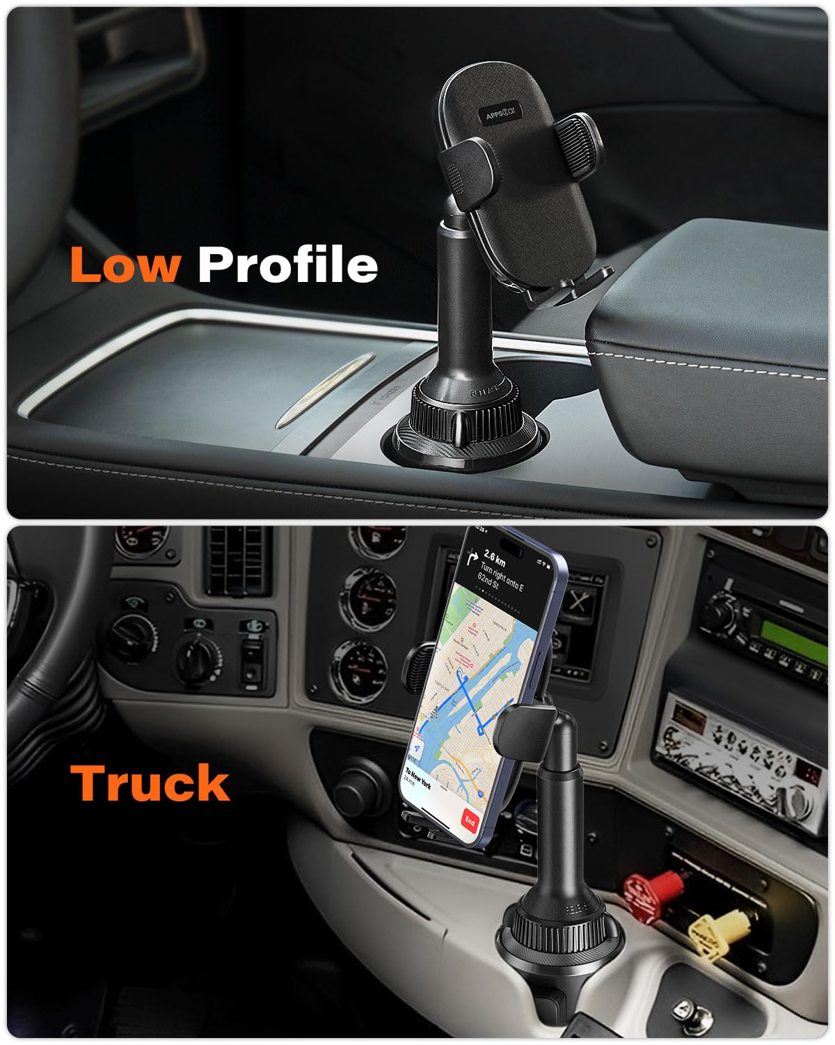 Apps2Car Universal Car Cup Phone Holder  Quick Extension Long Arm  360° Swivel  Adjustable For Iphone, Samsung, Google, And All Smartphones  Stable & No Shake Design