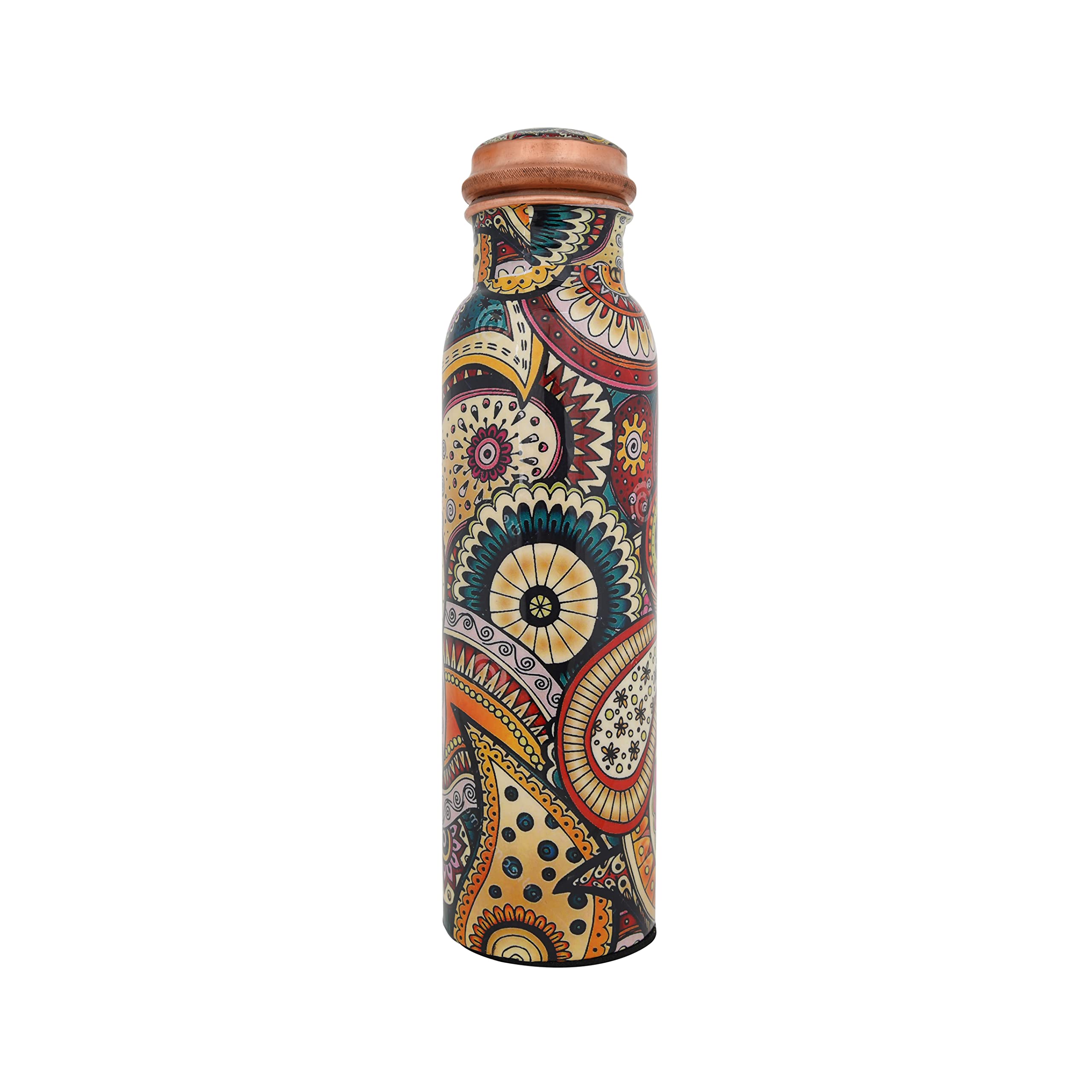 Craft Trade Printed Copper Bottle With Lid And Carry Bag For Drinking Water Leak Proof