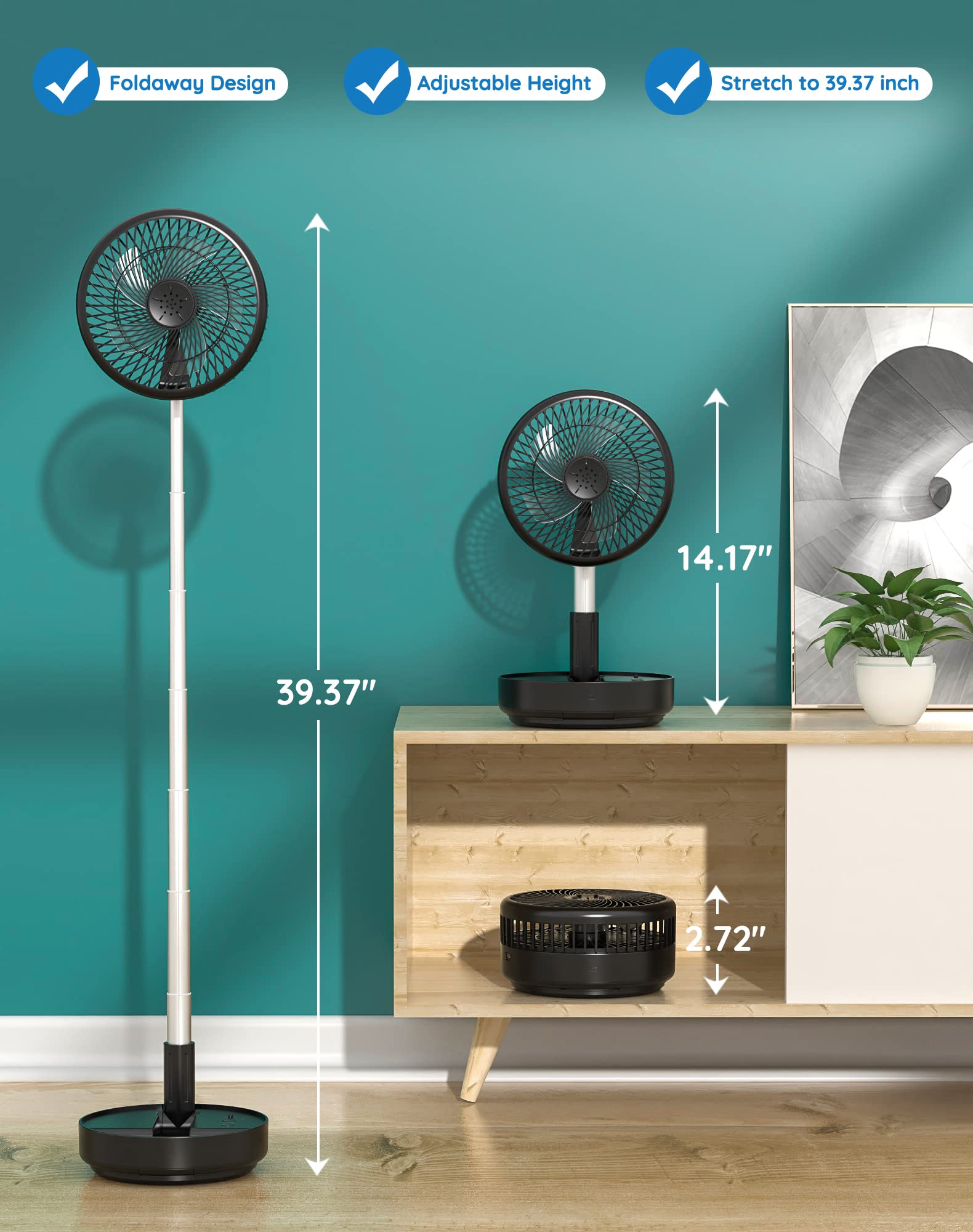 Primevolve Portable Oscillating Standing Fan,Rechargeable Battery Operated Usb Floor Table Desk Fan