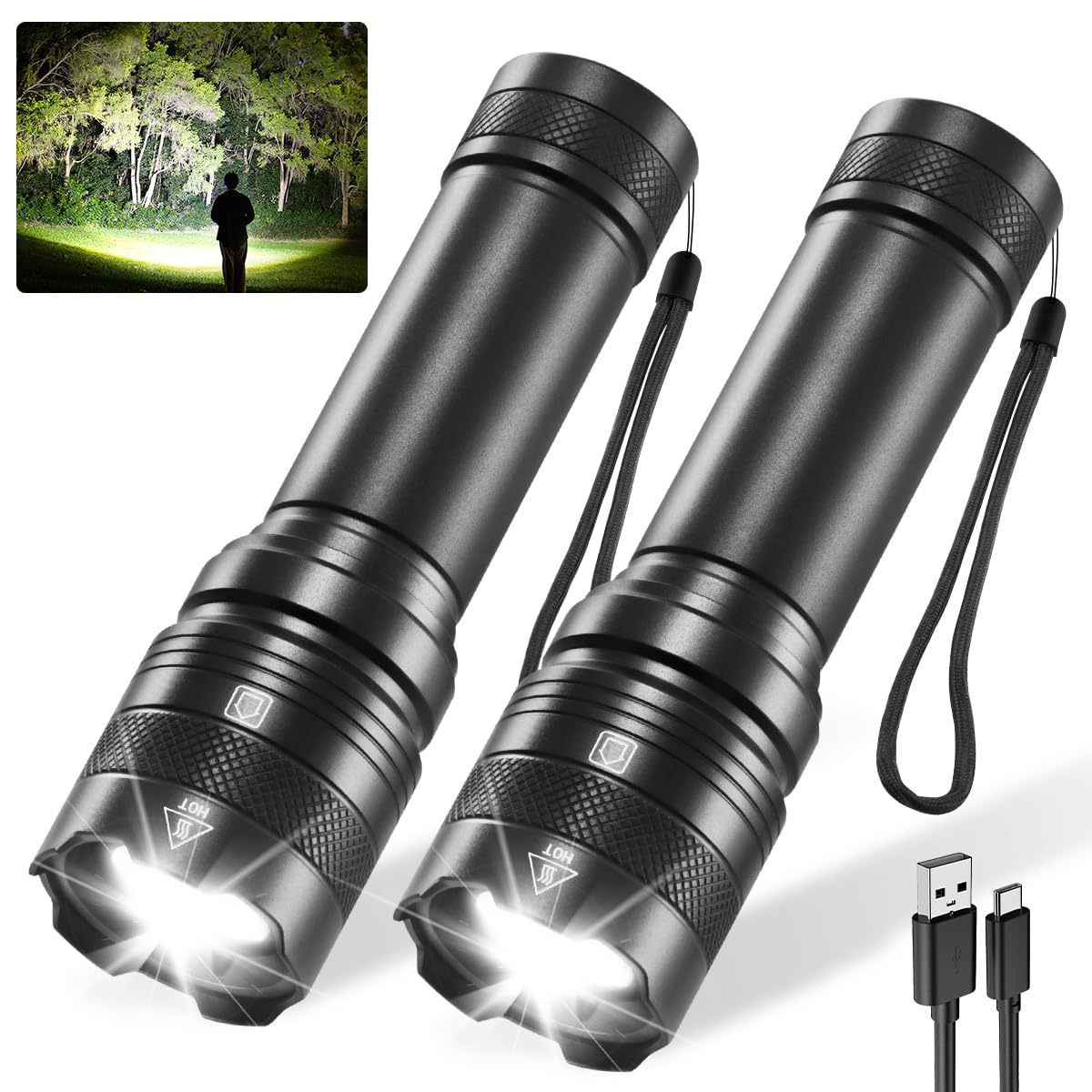 Rufykiri 2Pack Rechargeable Flashlights, Tactical Flashlights High Lumens, Super Bright Flashlight, Mini Small Flashlights Powerful, Led Linterna Recargable, Pocket Handheld Led Flash Light For Home Emergency