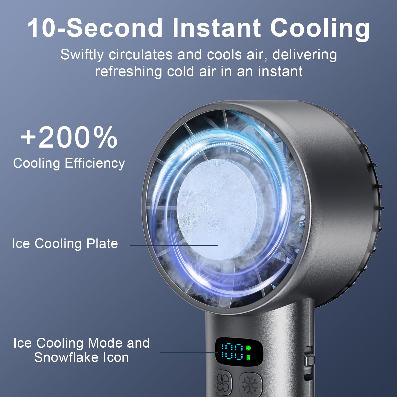 Portable Handheld Ice Fan, Portable Handheld Fan, 5200Mah Rechargeable Battery, 6 Speed Wind