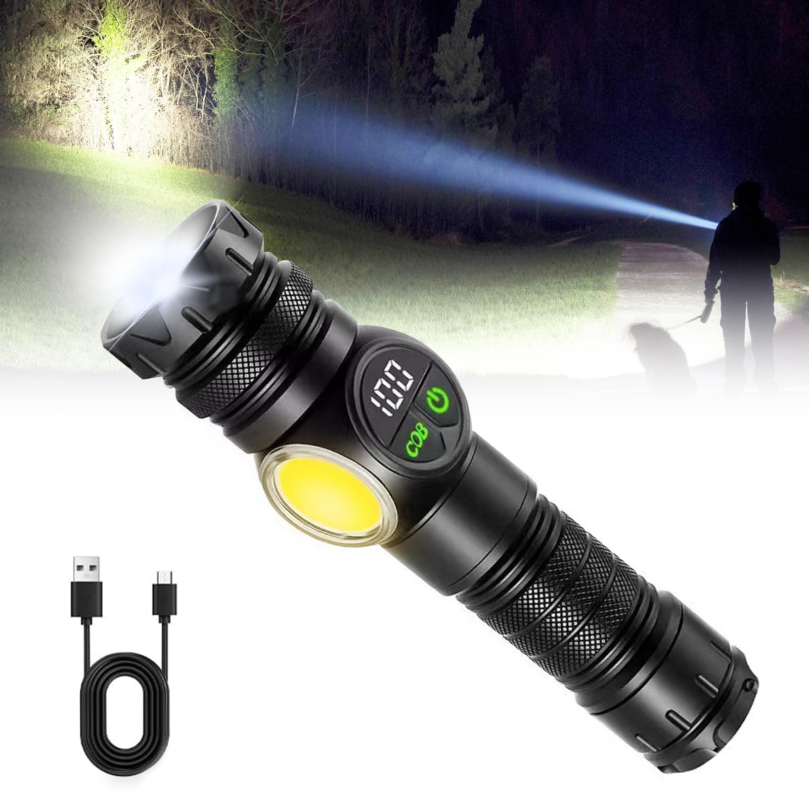 Windyupon Rechargeable Led Flashlights High Lumens, 990000 Lumens Tactical Flashlight With Cob Light, Zoomable Handheld Led Flash Light With 9 Modes, Magnet Led Flashlight For Camping Emergency