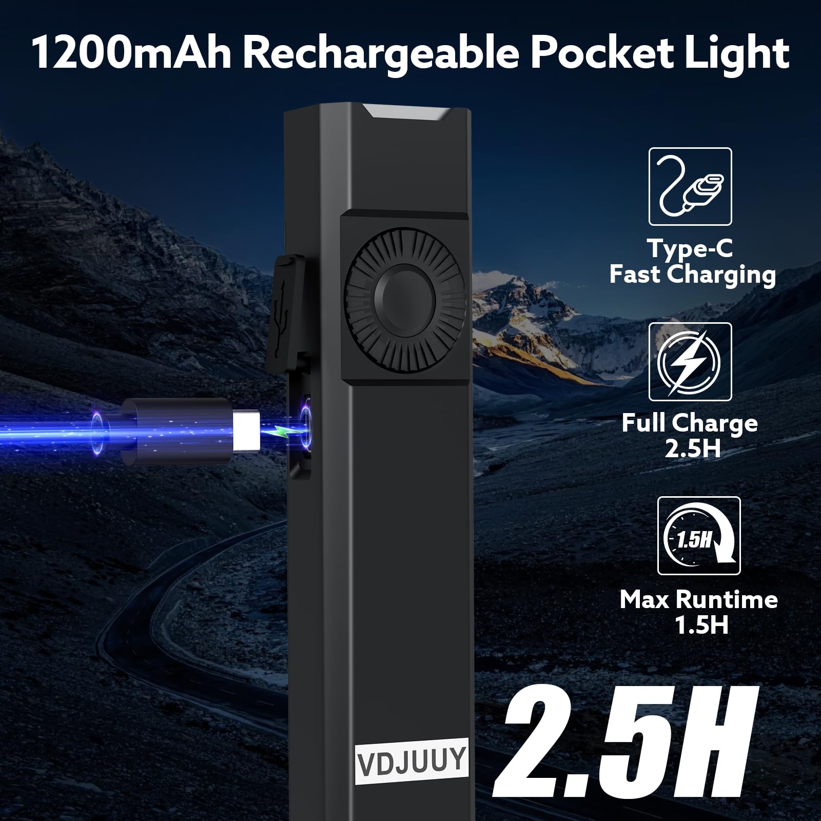 Vdjuuy Rechargeable Flashlight High Lumens, Super Bright Led Light With Infinite Adjustable Brightness, Magnetic Base & Clip, Ip65, Type-C Charging, Compact Durable For Camping, Hiking, Emergency, Work Edc