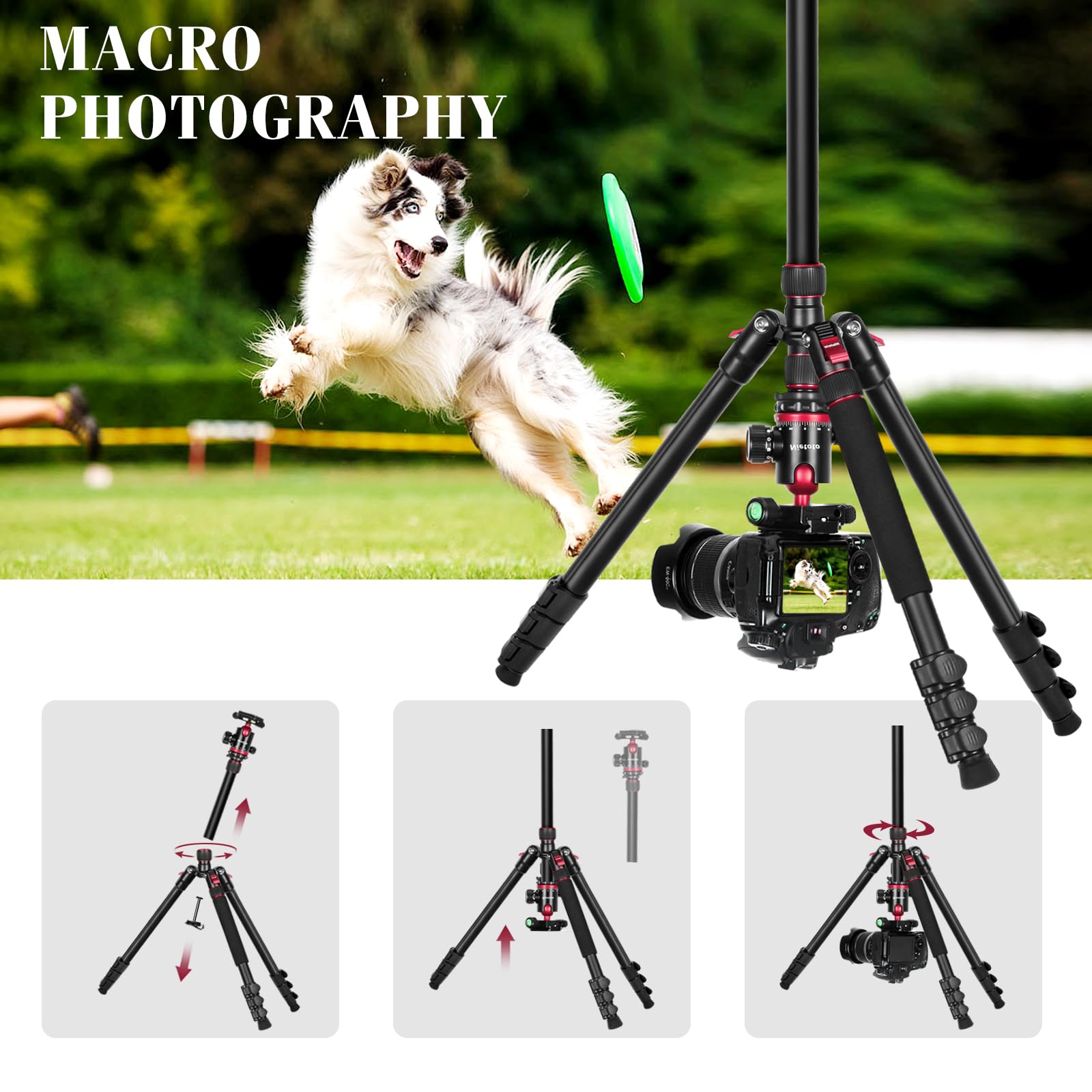 Nietoto 68" Tripod For Camera, 2 In1 Camera Tripods & Monopods With Removable Handle, Professional Cnc Ball Head Video Tripod, Heavy Duty Tripod For Dslr Camera Lasers Spotting Scope Binoculars Telescope