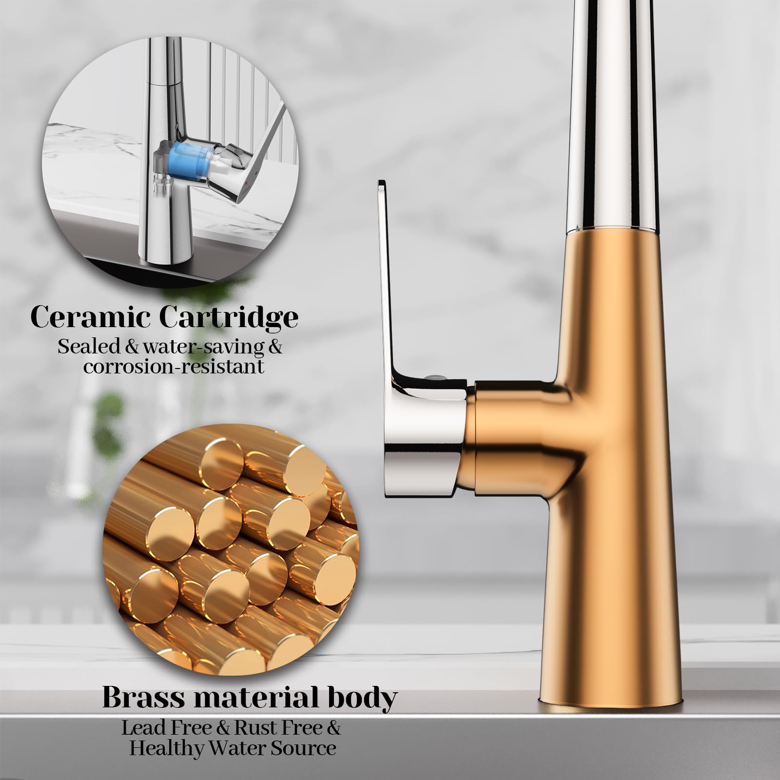Bikusog Kitchen Faucet With Concealed Pull Down Sprayer, Swan Art,Imitation Swan Neck Curved Single Handle Brass Kitchen Sink Faucet,Kitchen Sink Faucet Suit For Kitchen Sink, Bar, Laundry, Rv(Silver)
