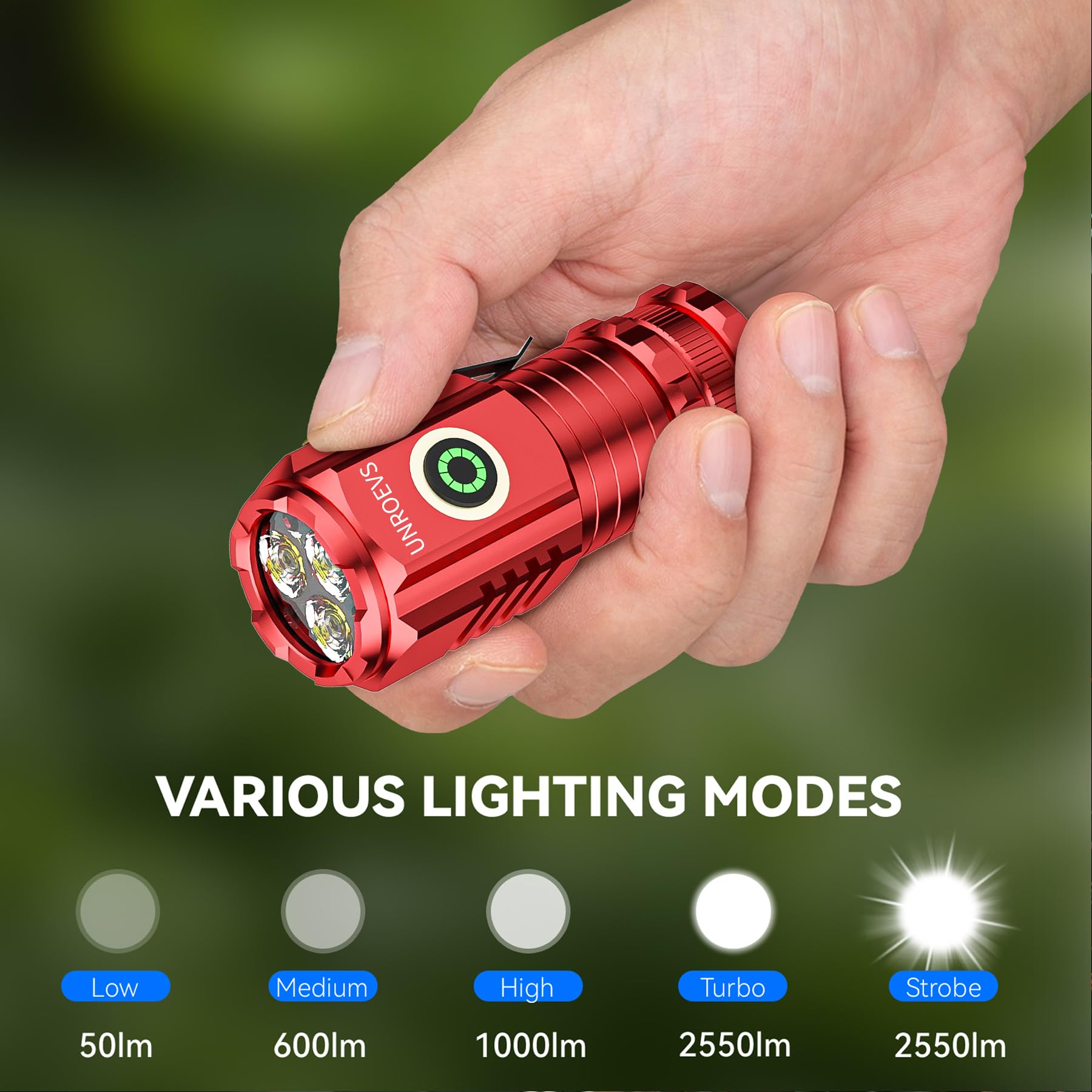 Unr0Evs Led Mini Flashlight With Magnet,Super Bright Small Pocket Flashlight,5 Modes Usb C Rechargeable, Ipx6 Magnetic Flashlight For Edc Camping Outdoor. (1, Red)