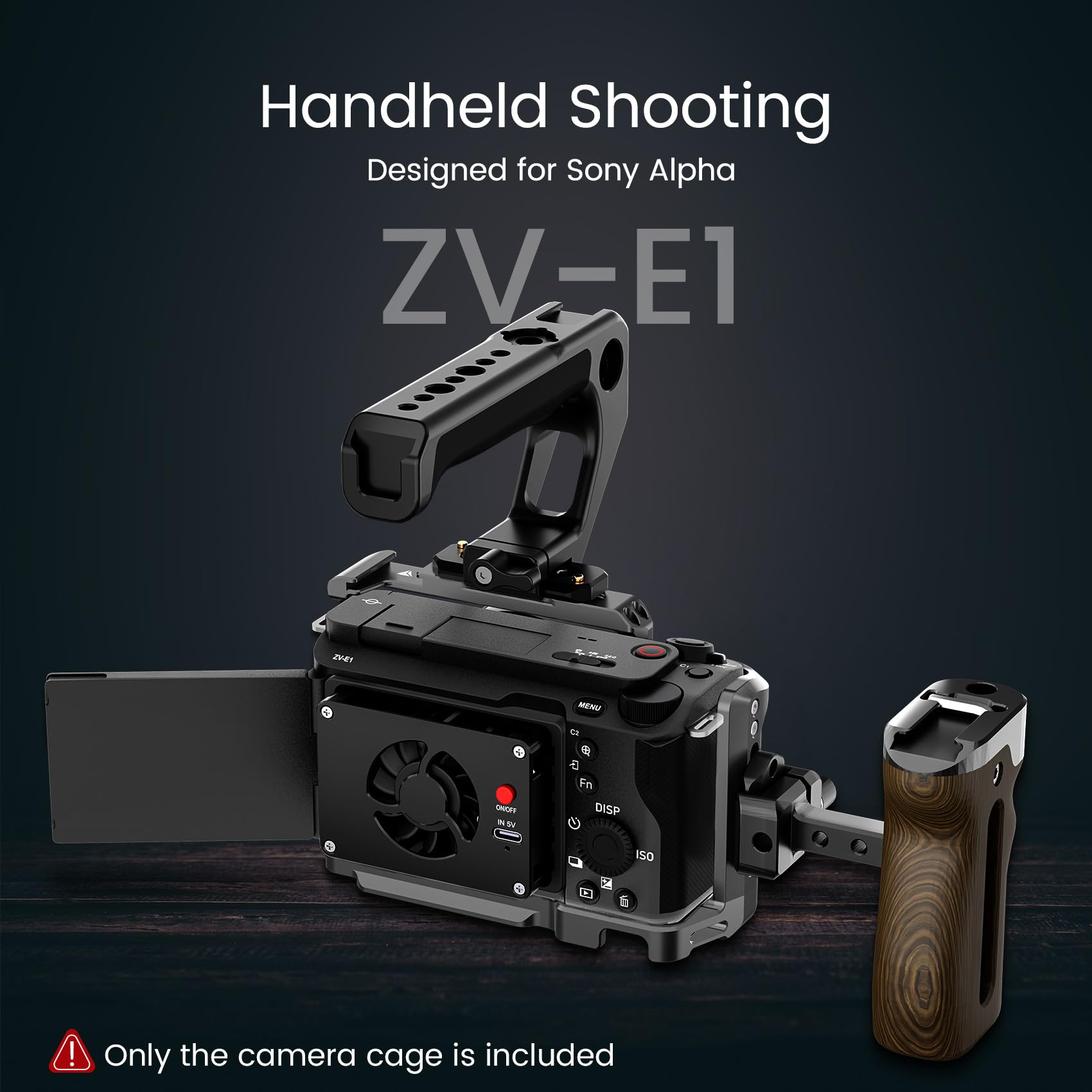 Poyinco Compatible With Sony Zv-E1 Camera Bracket, Composite Handle And Hdmi Cable Clip, Nato Rail, Cold Shoe And Multiple 1/4" And 3/8" Threaded Holes, Aluminum Video Bracket Jn-098A