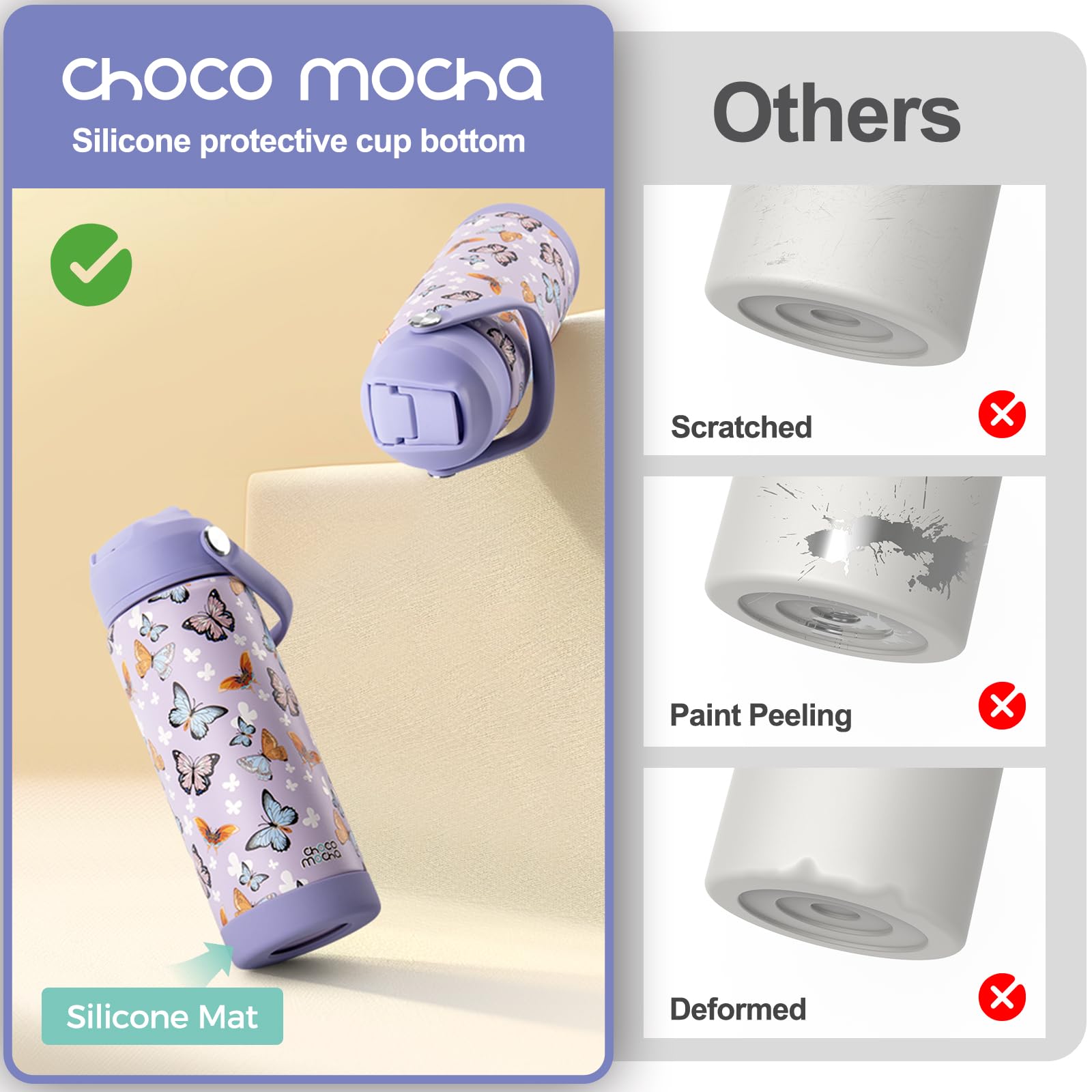 Choco Mocha Kids Water Bottle For School, Girls Insulated Water Bottle Stainless Steel, 14Oz Pink
