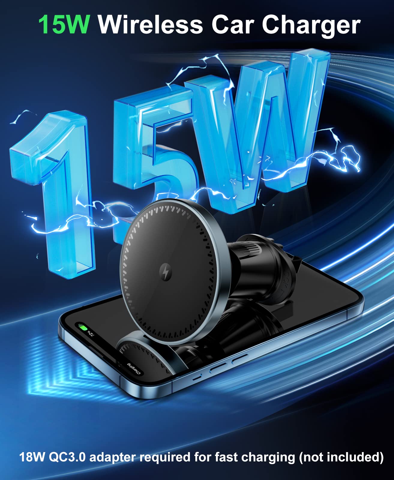 Beeasy For Magsafe Car Mount Charger, 15W Fast Charging Magnetic Wireless Car Charger, Car Phone Holder Mount For Vent Only Fit Iphone 16 Pro Plus Max 15 14 13 Series And Magnetic Case