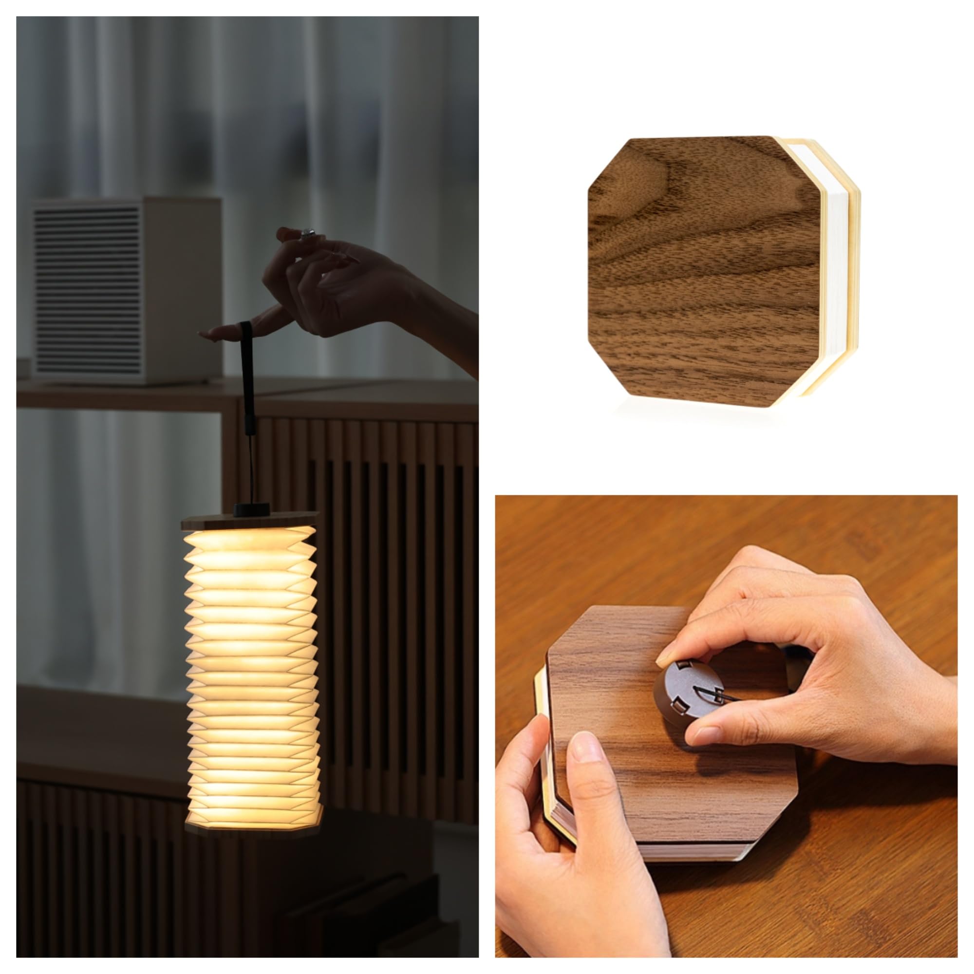 Uniwolk Japanese Folding Wooden Book Lamp - Rechargeable, 1200Mah, 2 Colors, Novelty & Library Decor