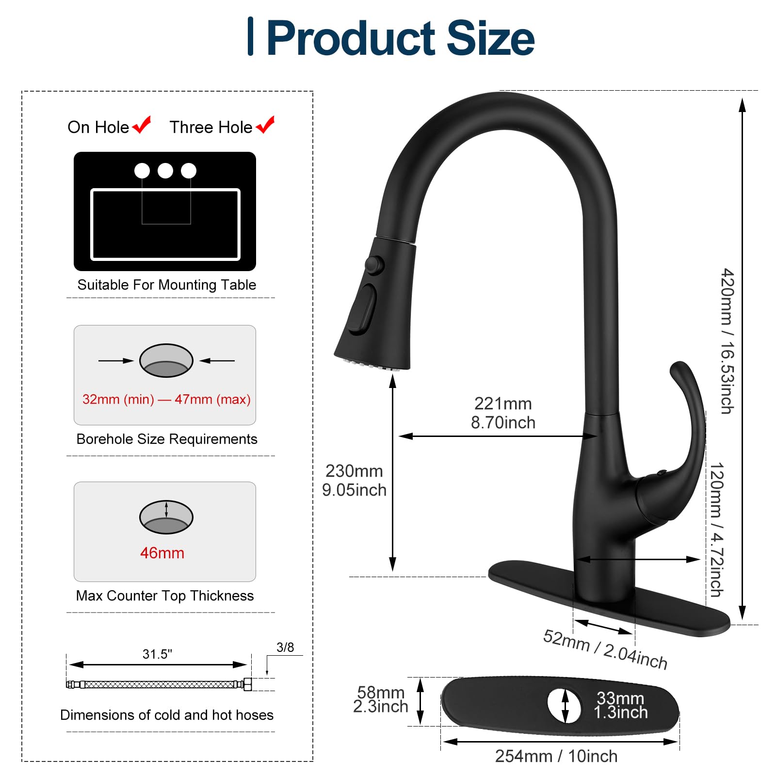 Voton Kitchen Faucet With Pull Down Sprayer, Matte Black Kitchen Sink Faucet High Arc Pull Out Kitchen Faucets Single Handle, Kitchen Sink Faucets For Farmhouse Camper Laundry Rv Bar