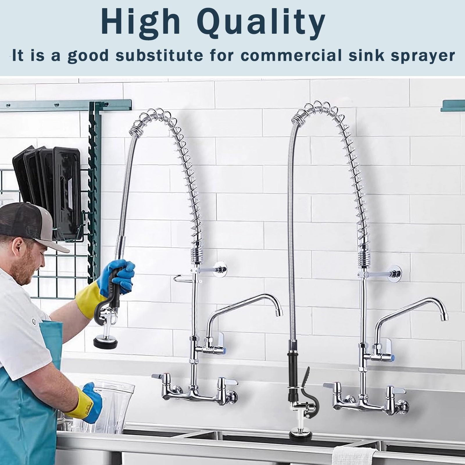 Bzimak Commercial Sink Sprayer Head, Pre Rinse Sprayer Commercial With Anti Slip Handle, High Pressure Sprayer Replacement 1.42Gpm Commercial Sprayer For Sink (Black)
