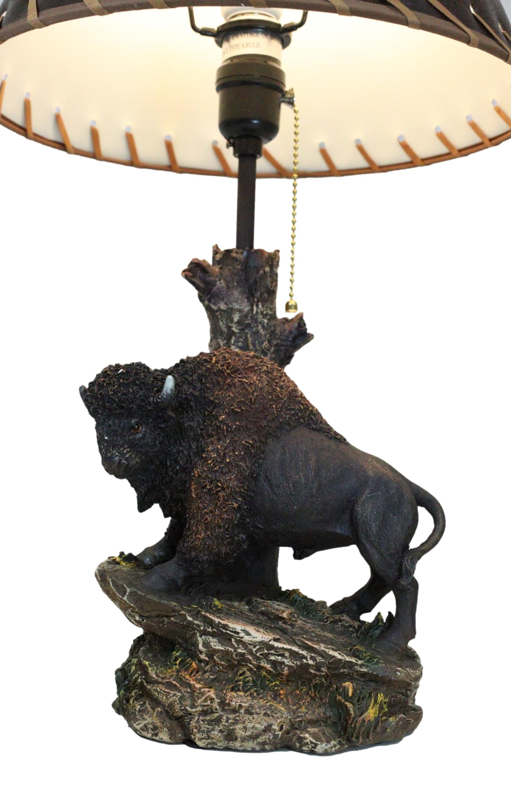 Ebros Gift Country Western Wild Bison Buffalo Cattle Roaming Grassland Sloped Rocks By Tree Stump Desktop Table Lamp Figurine With Shade Rustic Wildlife Bisons Bulls Home Lighting Accent