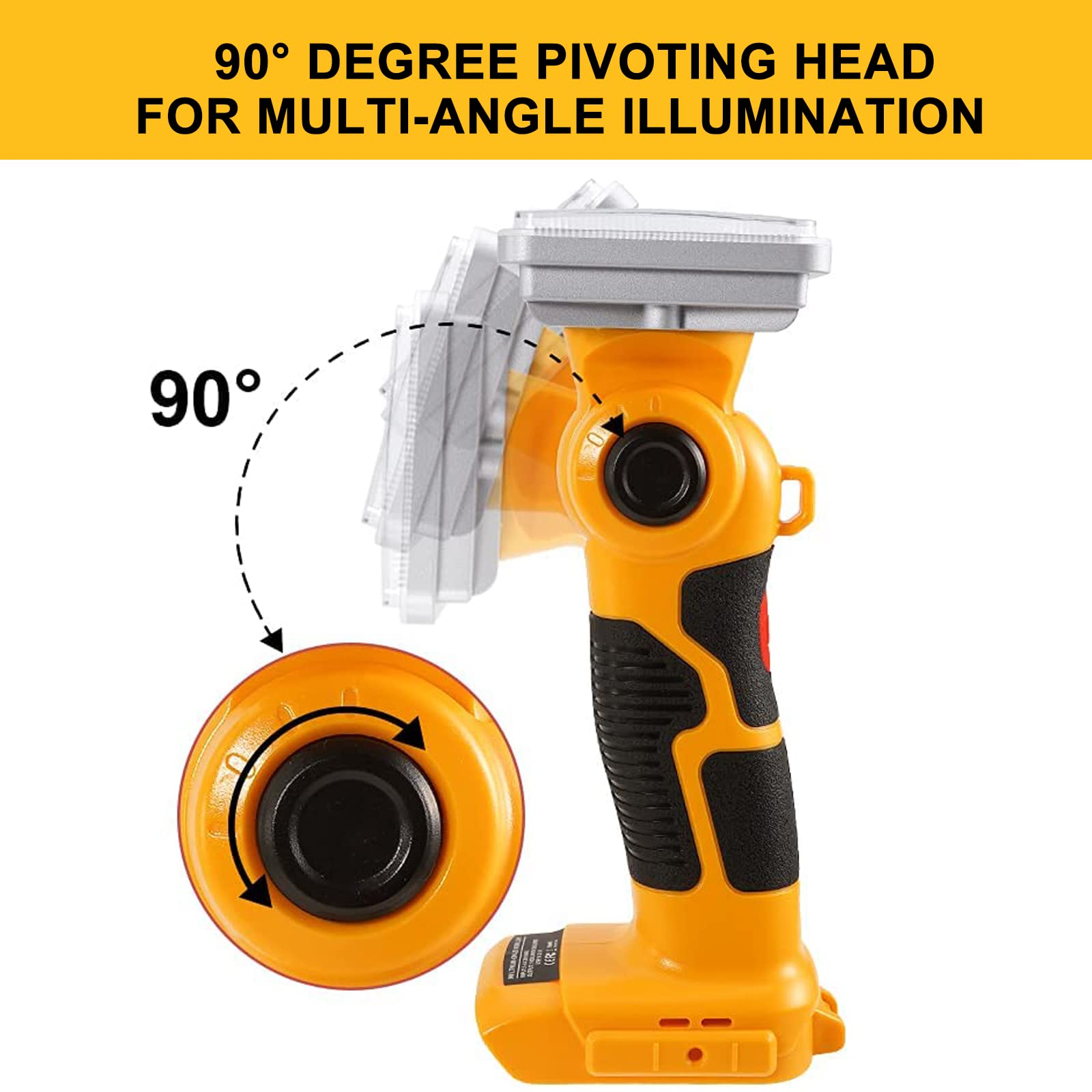 Lilocaja 9W 1000Lm Flashlight Powered By Dewalt 20V Li-Ion Battery For Dewalt Light, 20V Jobsite Light With Usb Port&Zinc Alloy 90 Degree Pivoting Head, Led Work Light For Outdoor/Indoor/Emergency