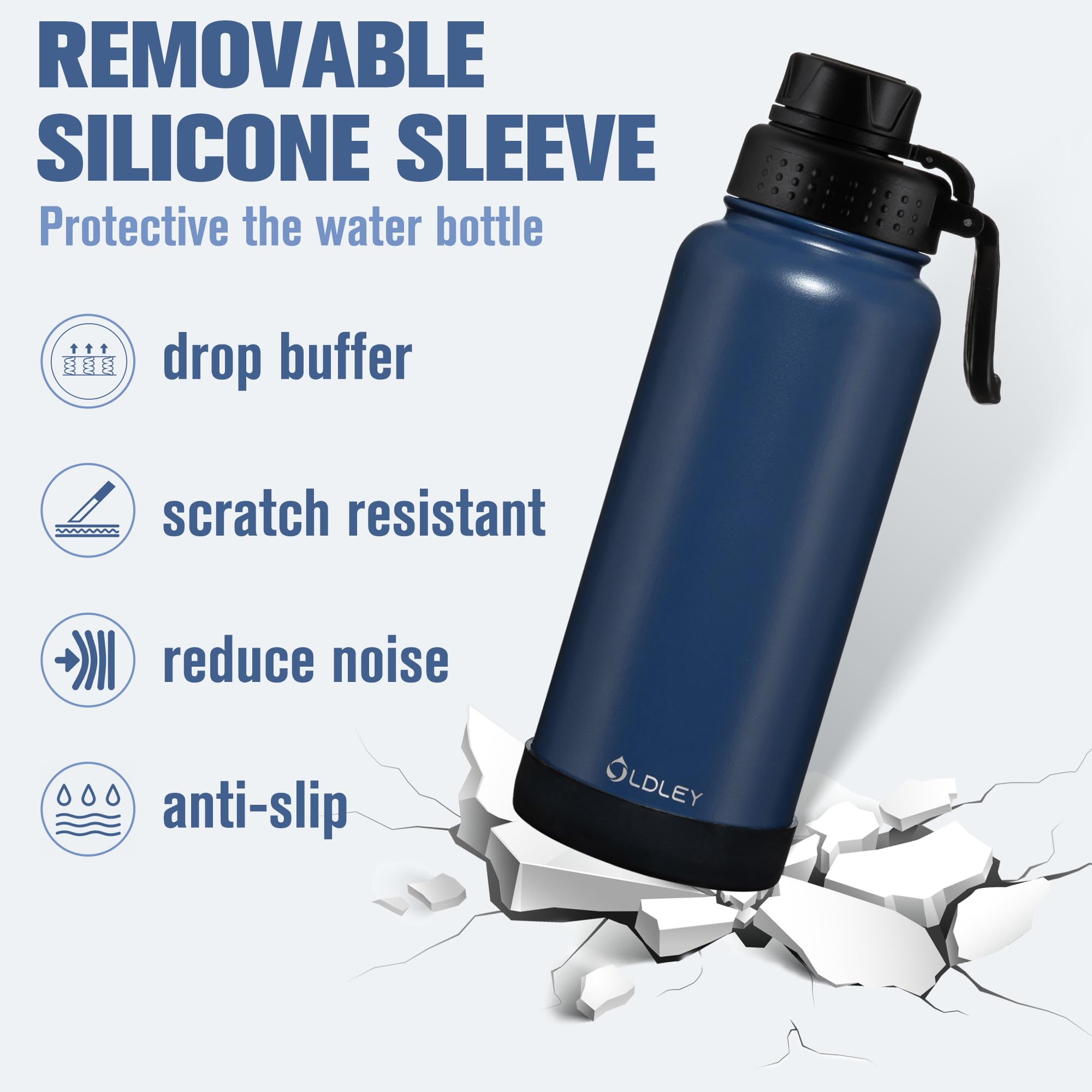 Oldley 32 Oz Insulated Water Bottle With Straw, Stainless Steel Sports Water Cup Flask With 3 Lids