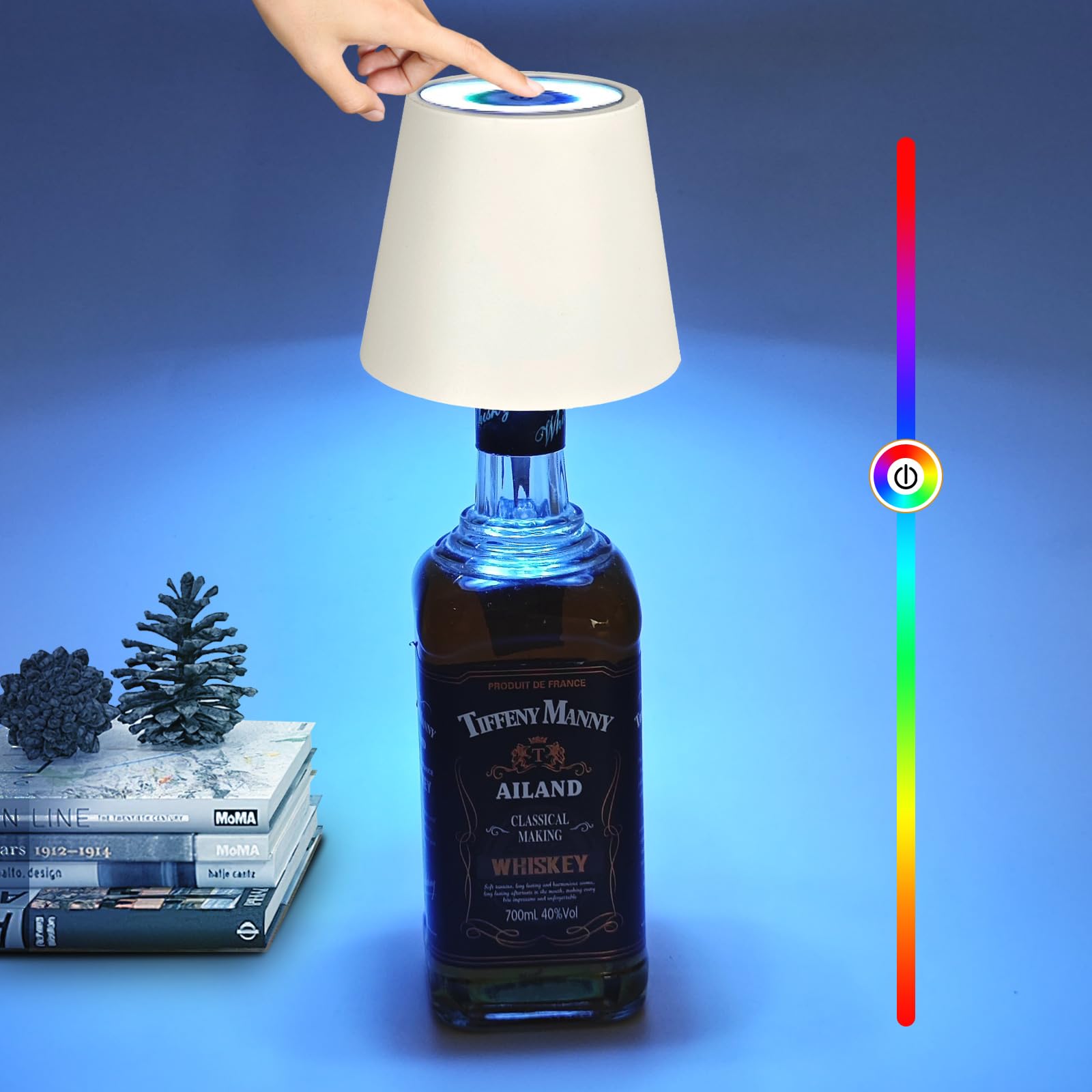 S Sunsbell Wireless Bottle Lamp, Embedded Bottle Light With Rgbw Color Ring, Stepless Dimming Led Bottle Table Lamps, Usb Rechargeable Touch Wine Bottle Lamp For Bars Restaurants Bedroom (White)