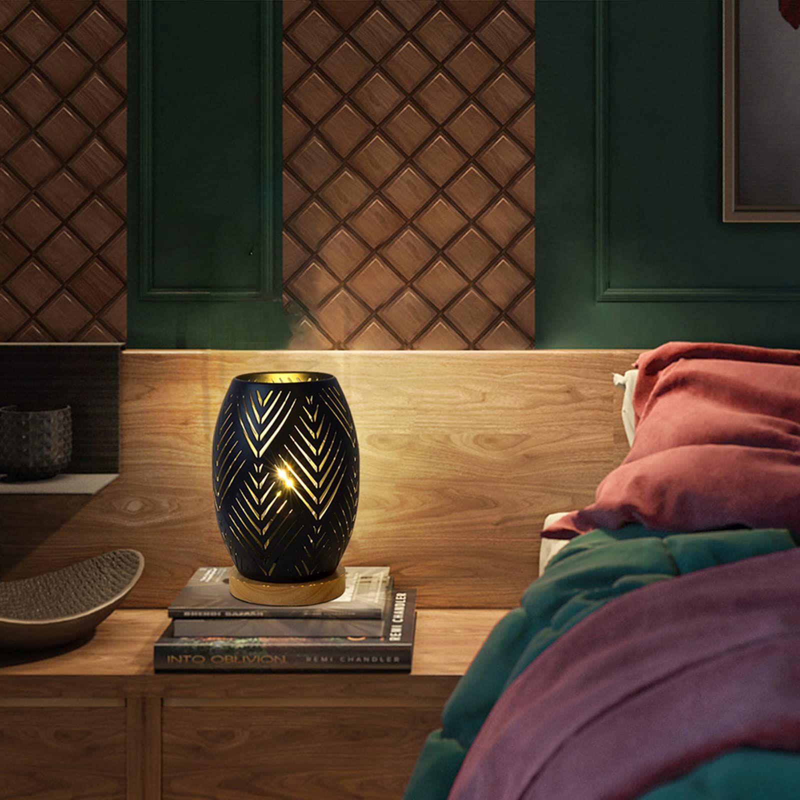 Ouxean Bedside Table Lamp, Small Night Light Metal Lampshade And Wood Base, E12 40W Desk Lamp For Bedroom Living Room Home Decor Office Restaurant Bar, Black(Without Bulb)