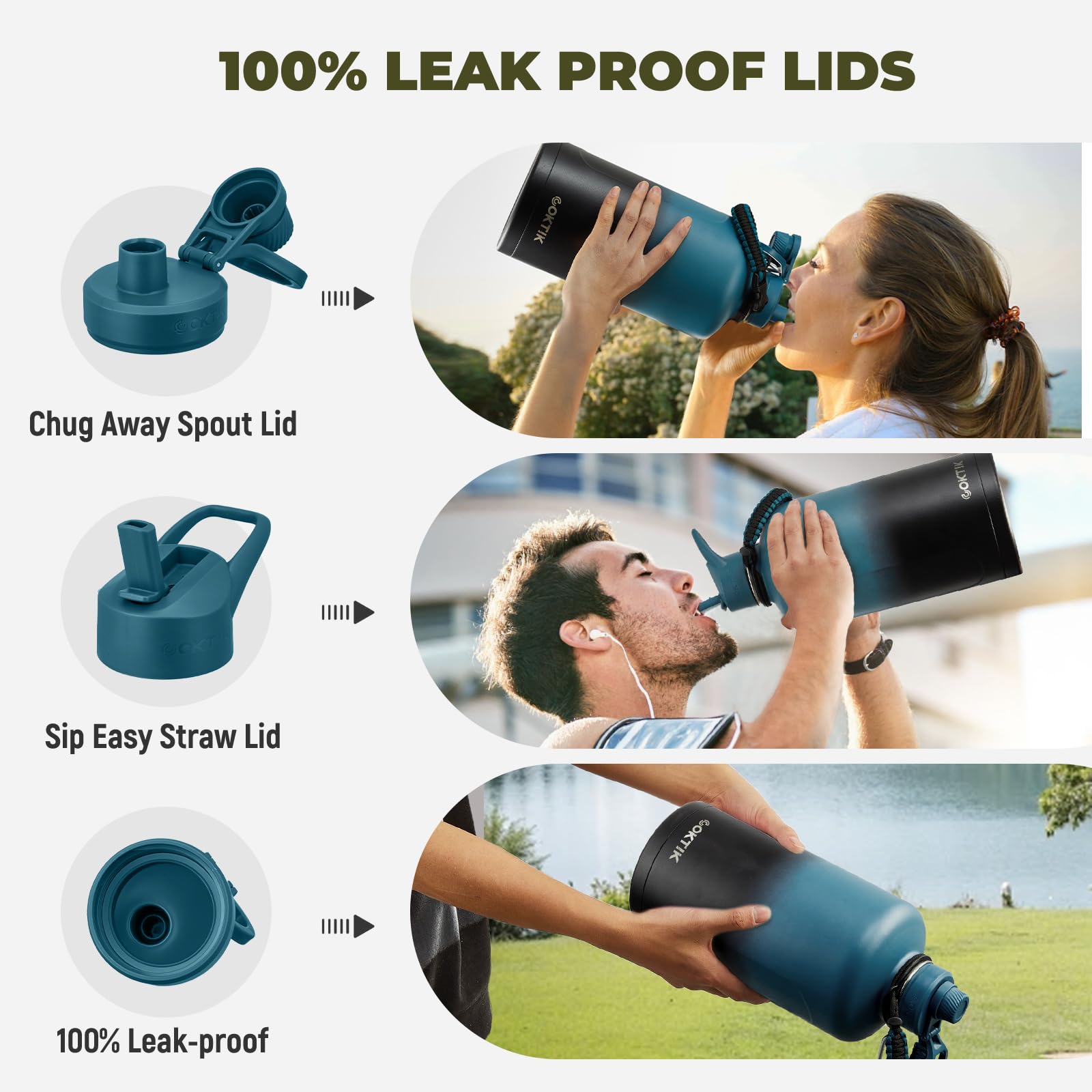 Coktik 128 Oz Insulated Water Bottle, Triple Wall Stainless Steel Flask, Keeps Drinks Cold For 48 H
