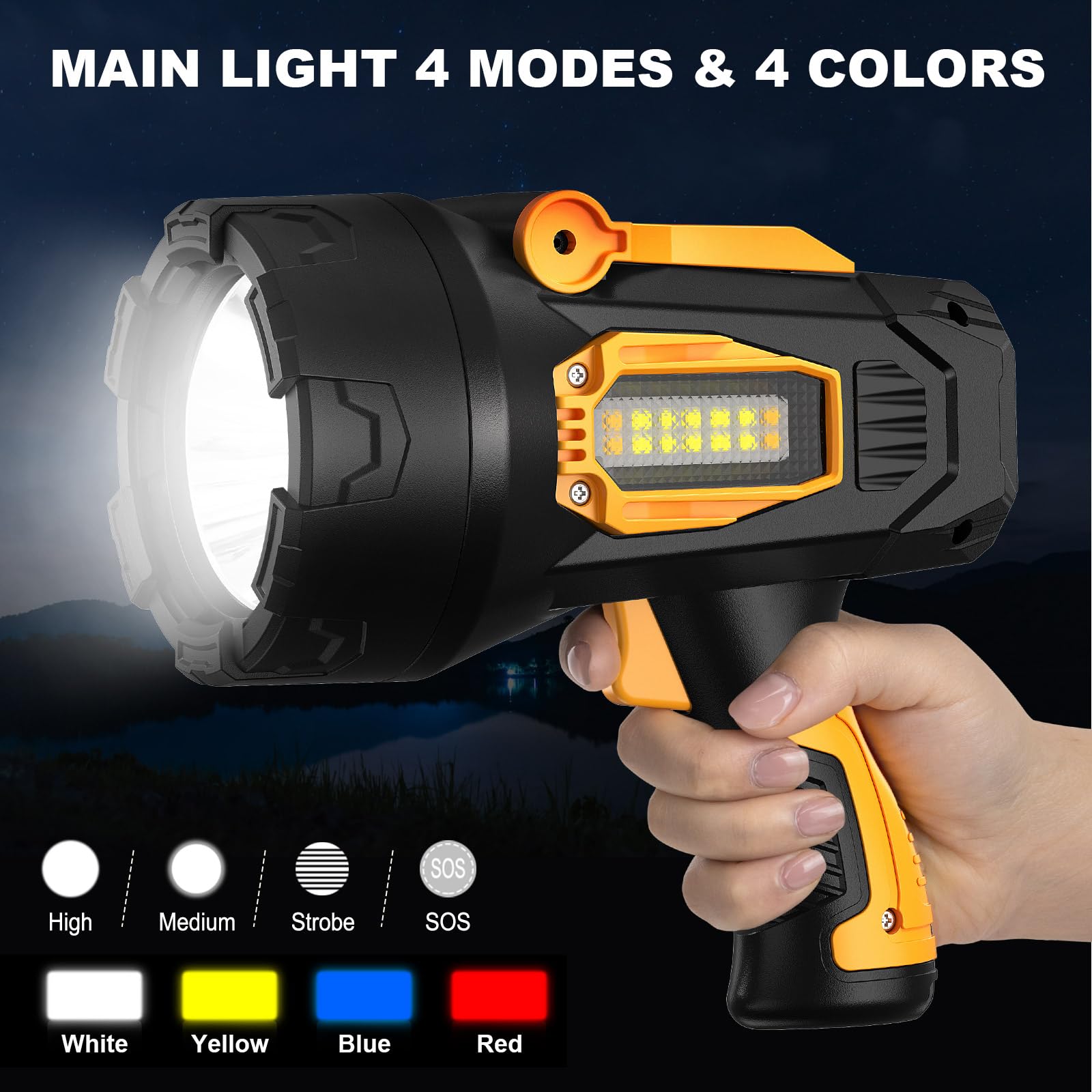 Lbe Rechargeable Spotlight, Super Bright 1000,000 Lumens Led Flashlight Handheld Spot Lights Outdoor With Cob Light, 10000Mah Long Lasting Large Spotlight For Hunting Boating Camping