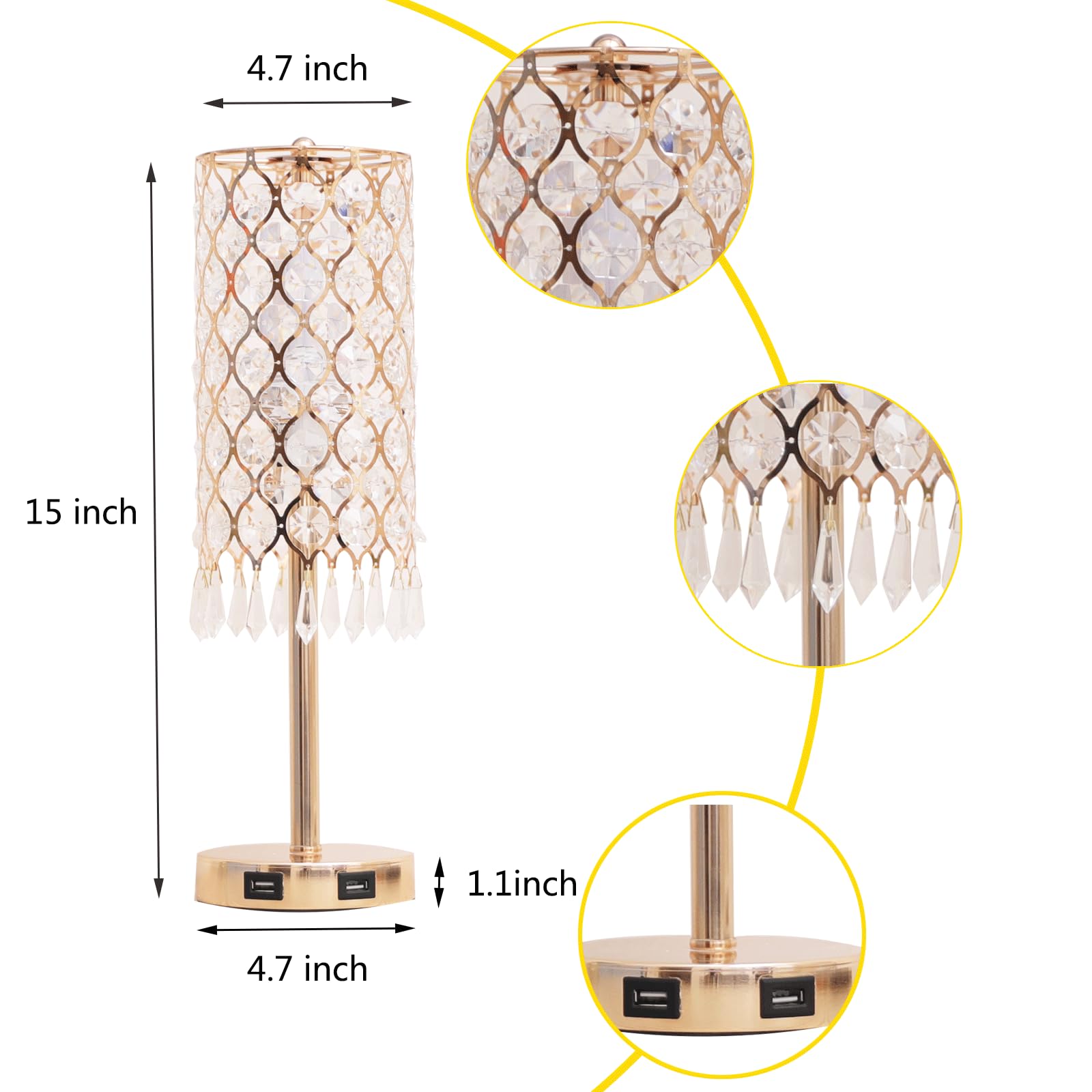 Cotulin Crystal Table Lamp,Gold Lamp With Usb Ports, 3 Way Dimmable Touch Lamp With Crystal Shade, Bedside Nightstand Gold Accent Lighting For Living Room Bedroom Home Office, Readin,Christmas