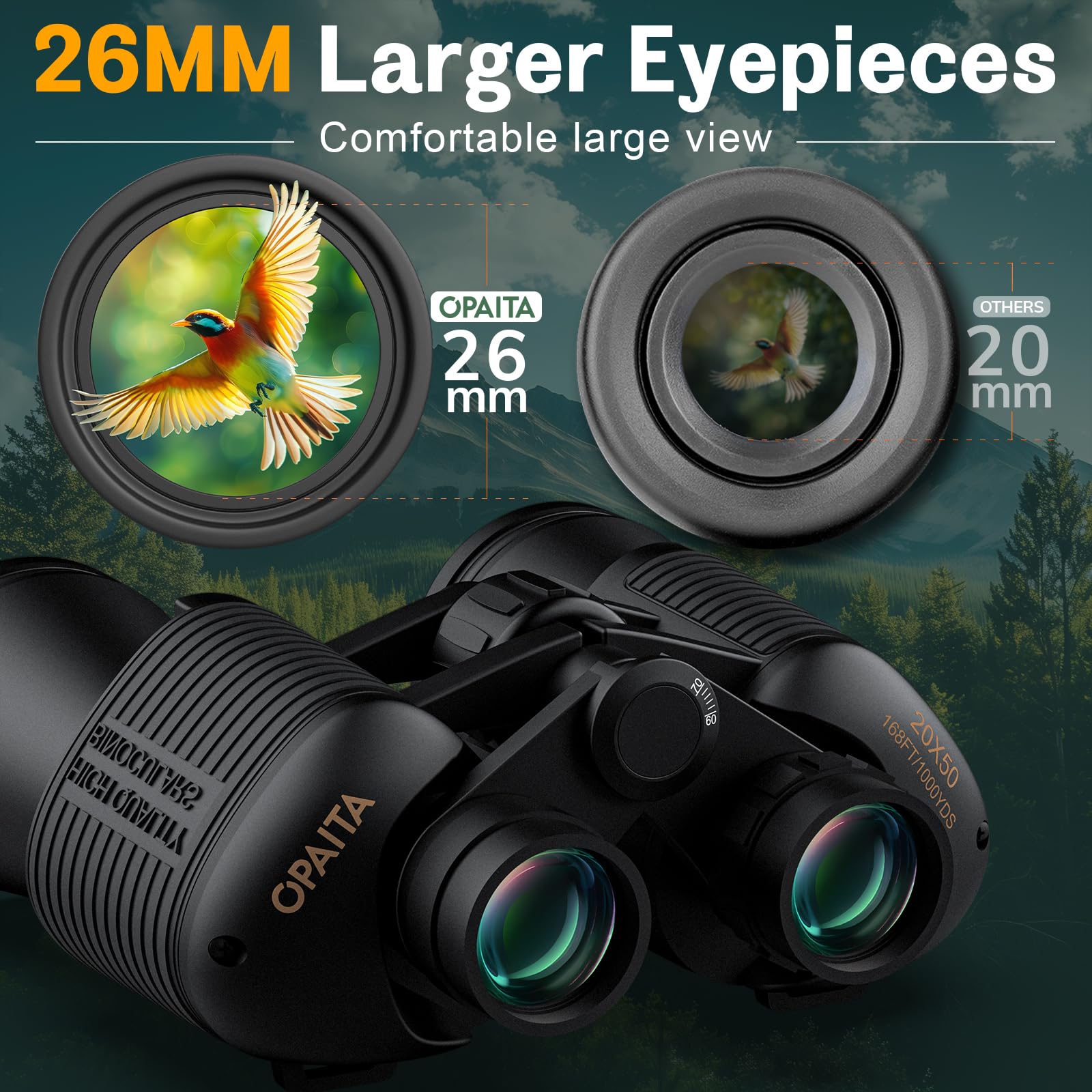 Opaita 20X52 Binoculars For Adults High Powered - Hd Binoculars Clear View With Low Light Vision - Professional Binocular For Bird Watching Cruise Hunting Stargazing Football Travel