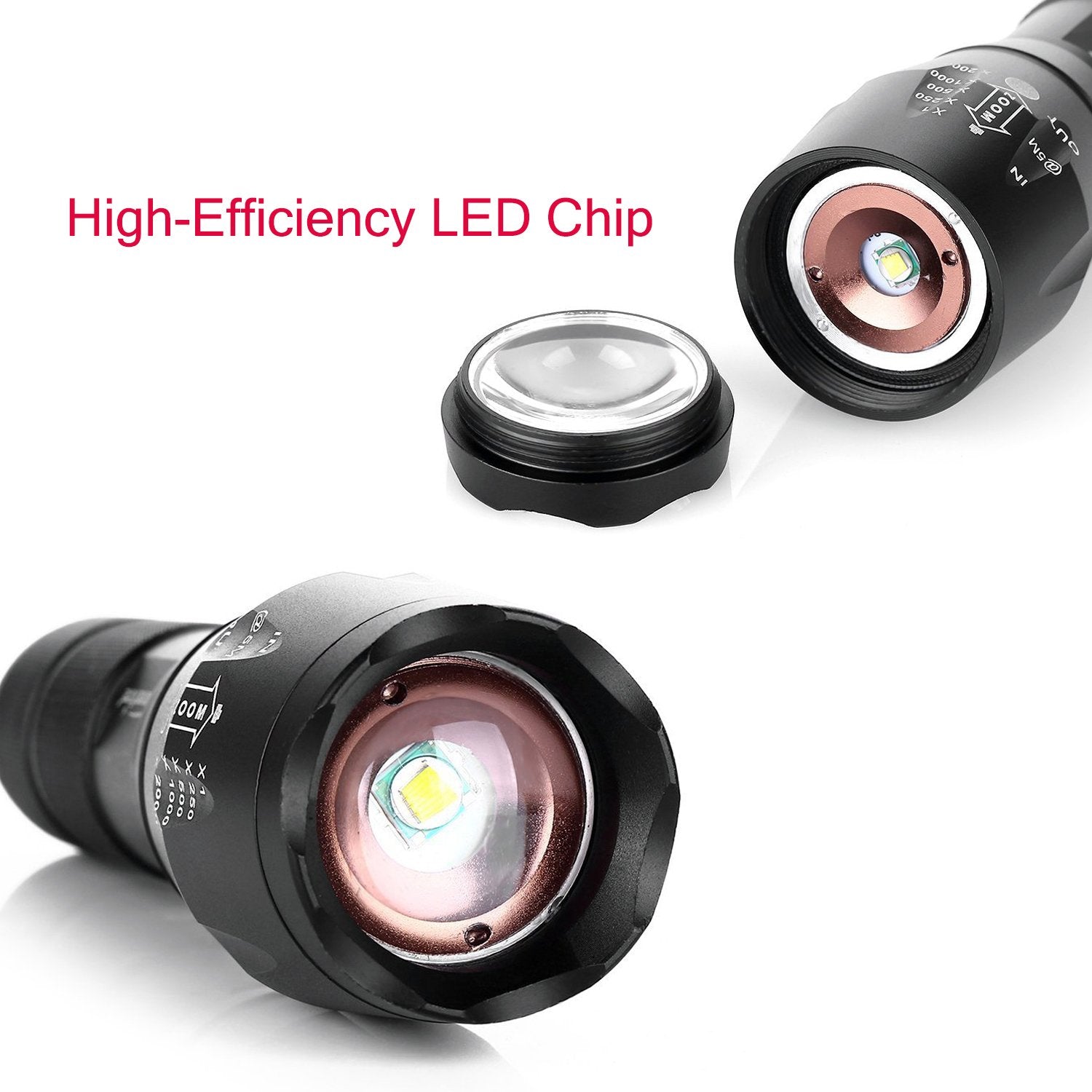 Miuree 2 Pack Led Tactical Flashlight Water Resistant Military Grade 2000 Lumens 5 Modes Zoom Function Ultra Bright Torch