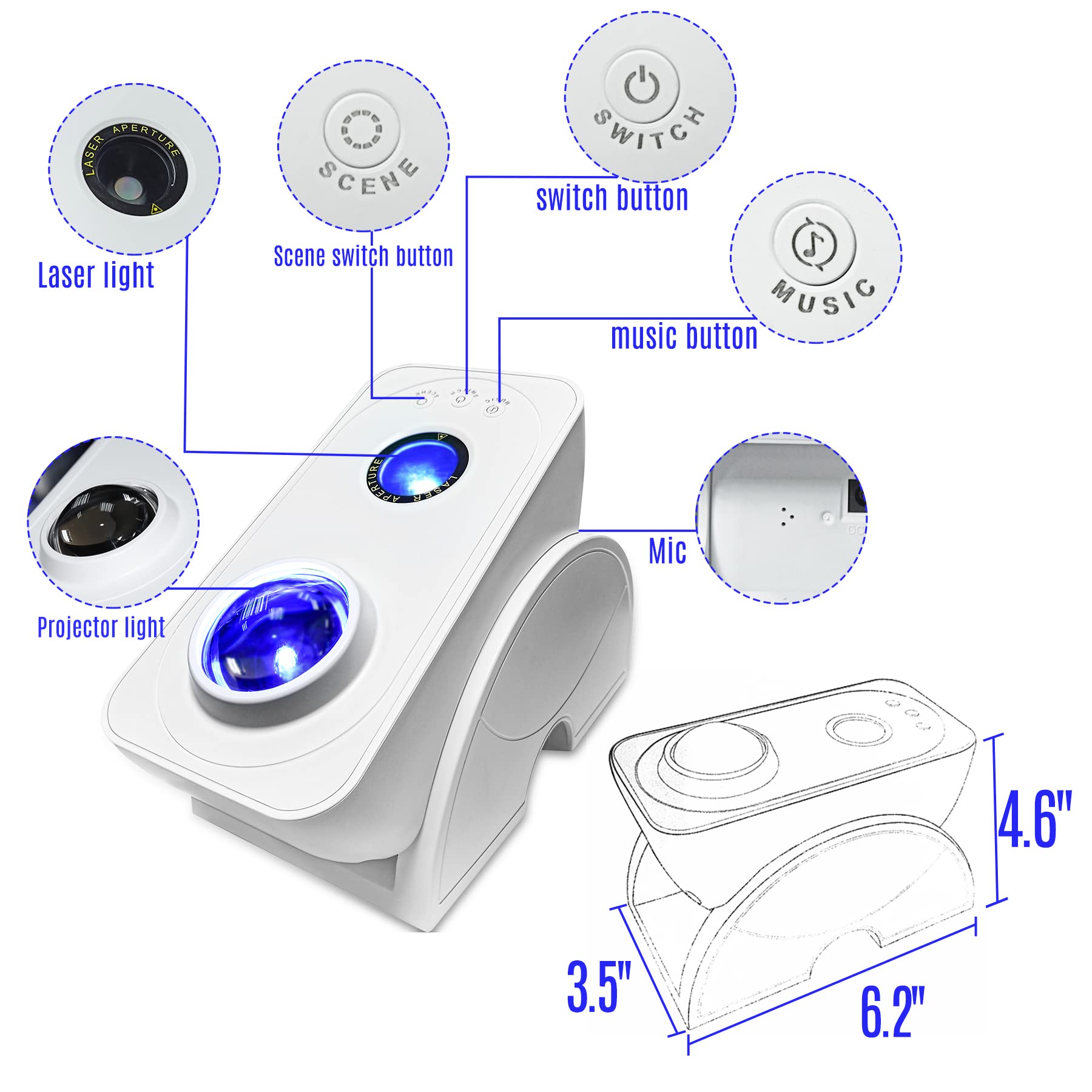 Nunet Smart Galaxy Projector App & Voice Controlled Works W. Alexa Silent Rotation Nebula Sky Star Projector Music Sync Auto Timer Night Light For Kids/Room Décor (Wall Mountable, Blue Stars)