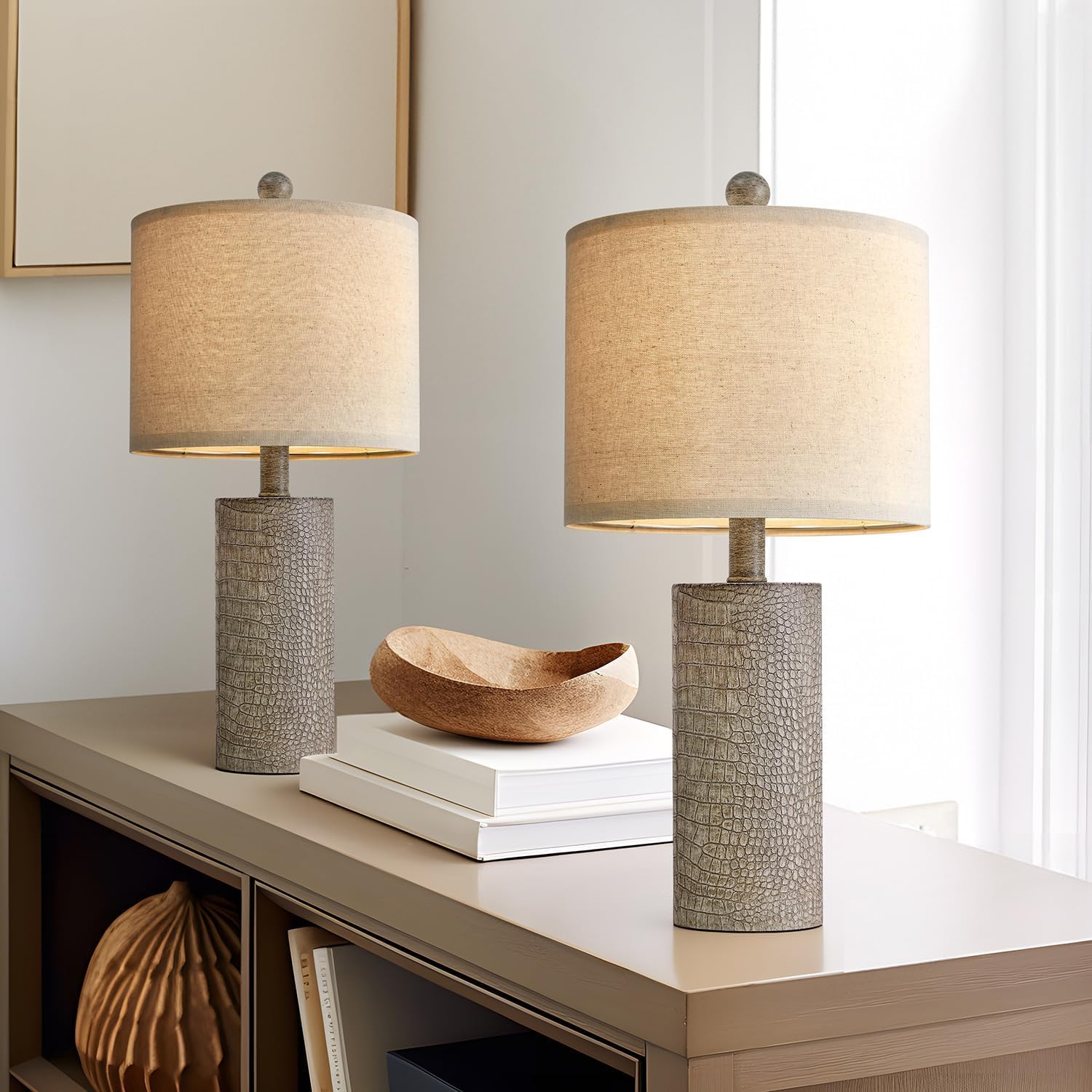 G-Safava 20.5" Farmhouse Lamp Small Table Lamps Set Of 2 Resin Table Lamps For Living Room Bedroom Bedside Lamps Entryway Office Dorm Boho Nightstand Industrial End Side Table Lamps Gray