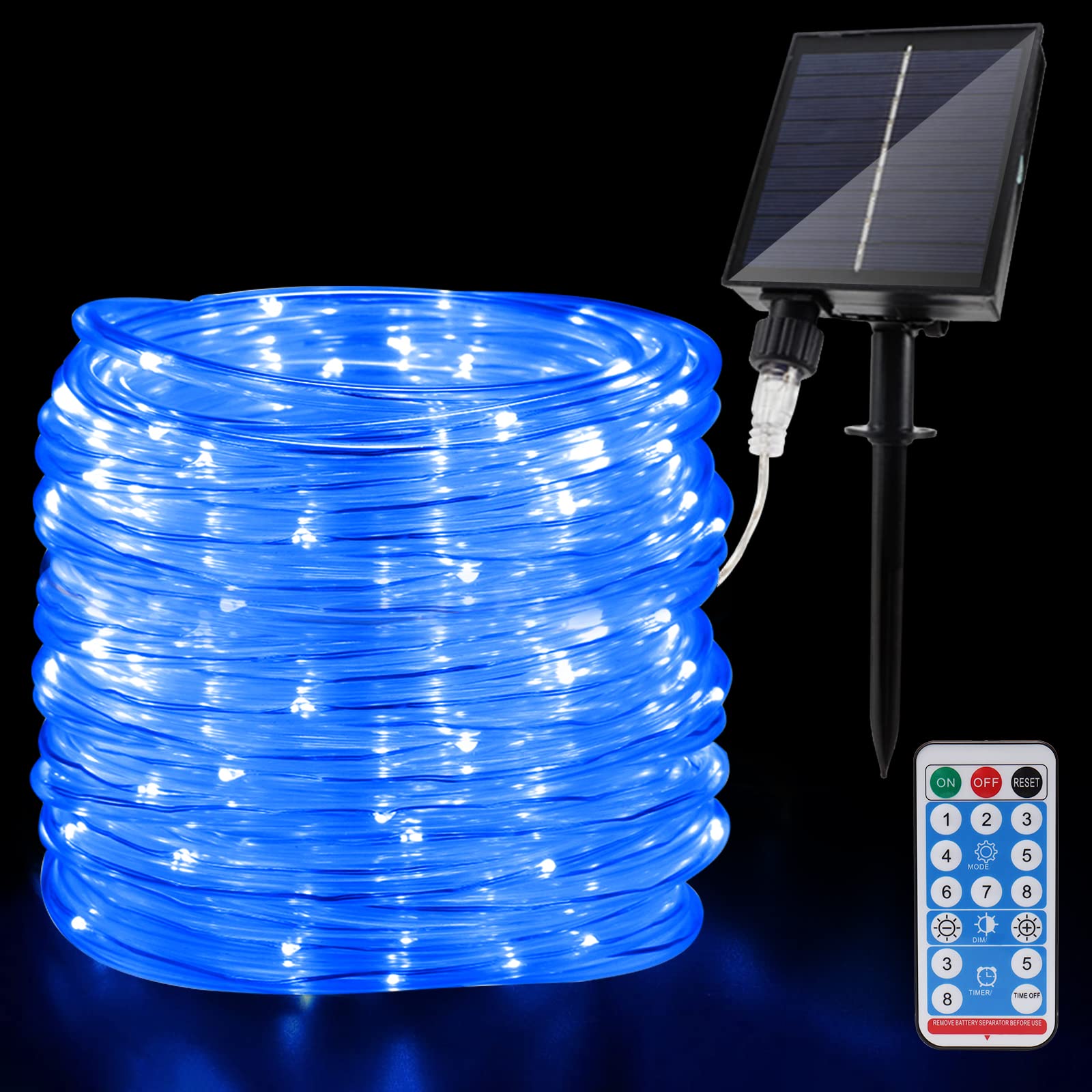 Jimacro Outdoor Solar Led Rope Lights, Ip65 Waterproof Rope Lights 22M/72.2Ft 200Leds Solar Decoration Lights With 8 Lighting Modes, Rope Fairy Light For Garden Tree Party Christmas Decoration