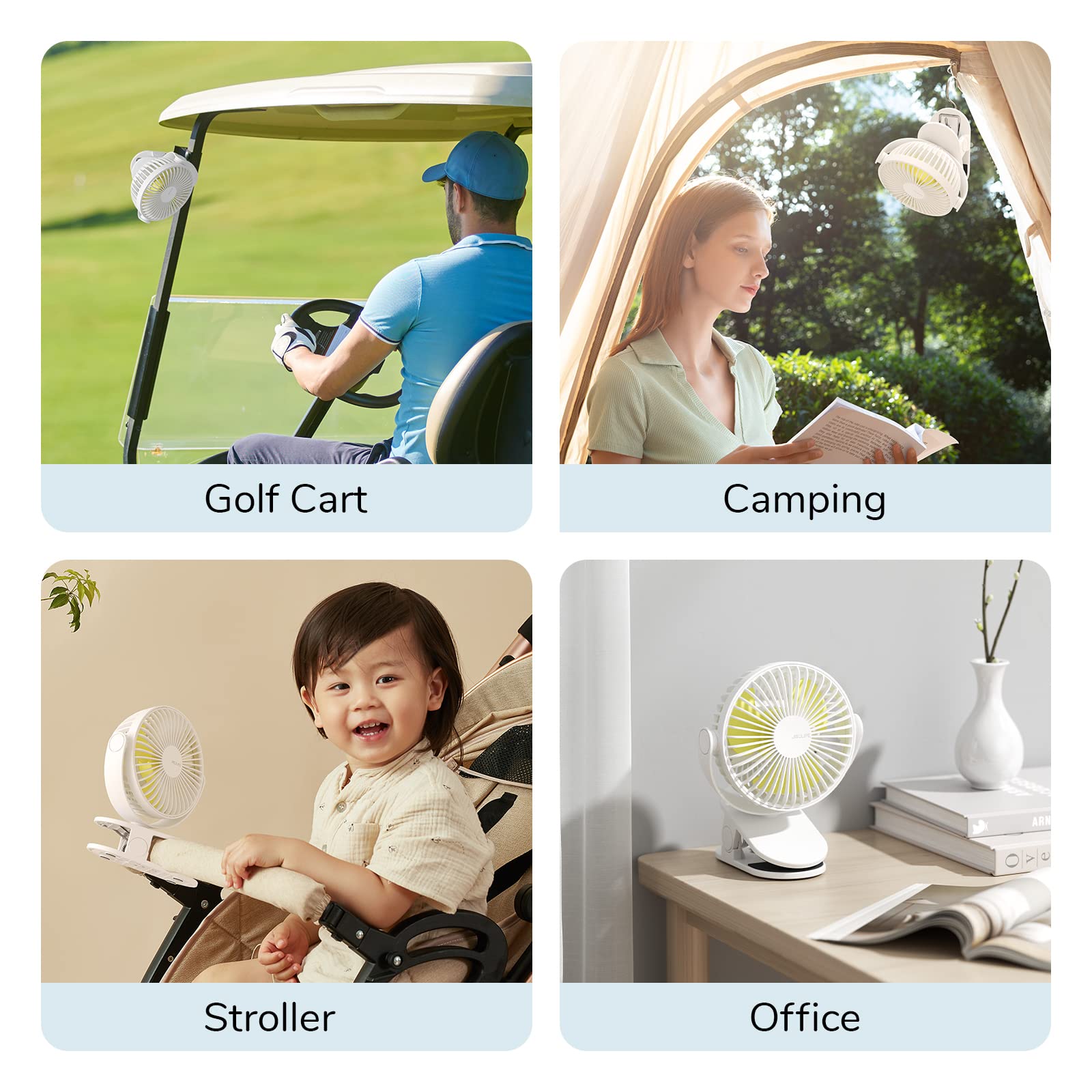 Jisulife Clip On Fan, Portable Stroller Fan 4000Mah Rechargeable, Small Desk Battery Operated