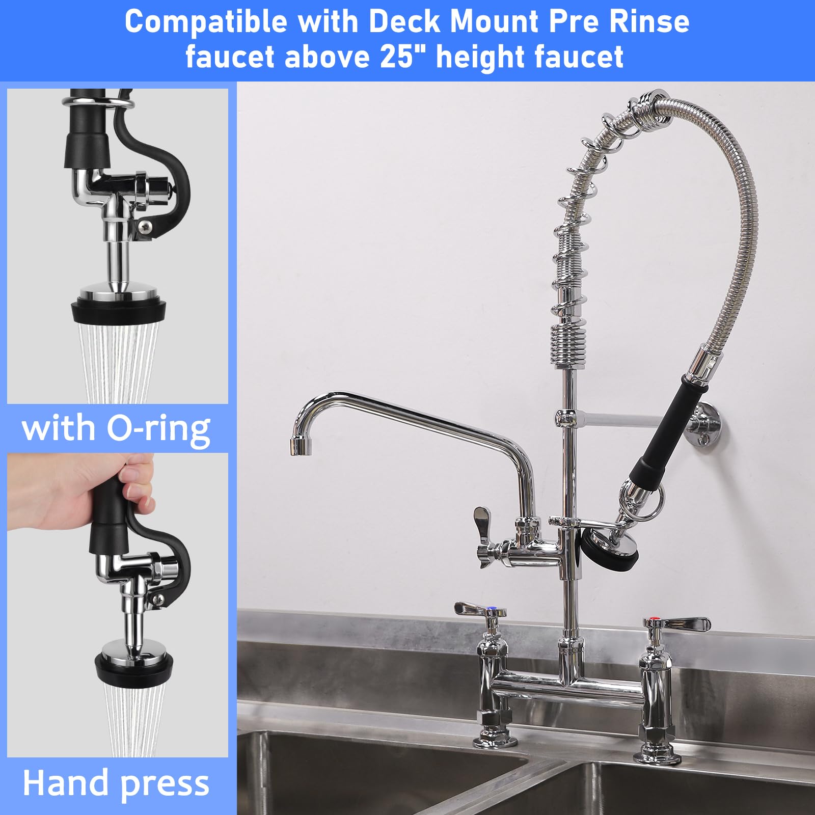 Tber Spray Valve With Pre-Rinse Hose 38” Flexible Stainless Steel Hose With Pre Rinse Sprayer Nozzle Head Assembly Kit For Commercial Industrial Restaurant Kitchen Sink Faucet (Black)