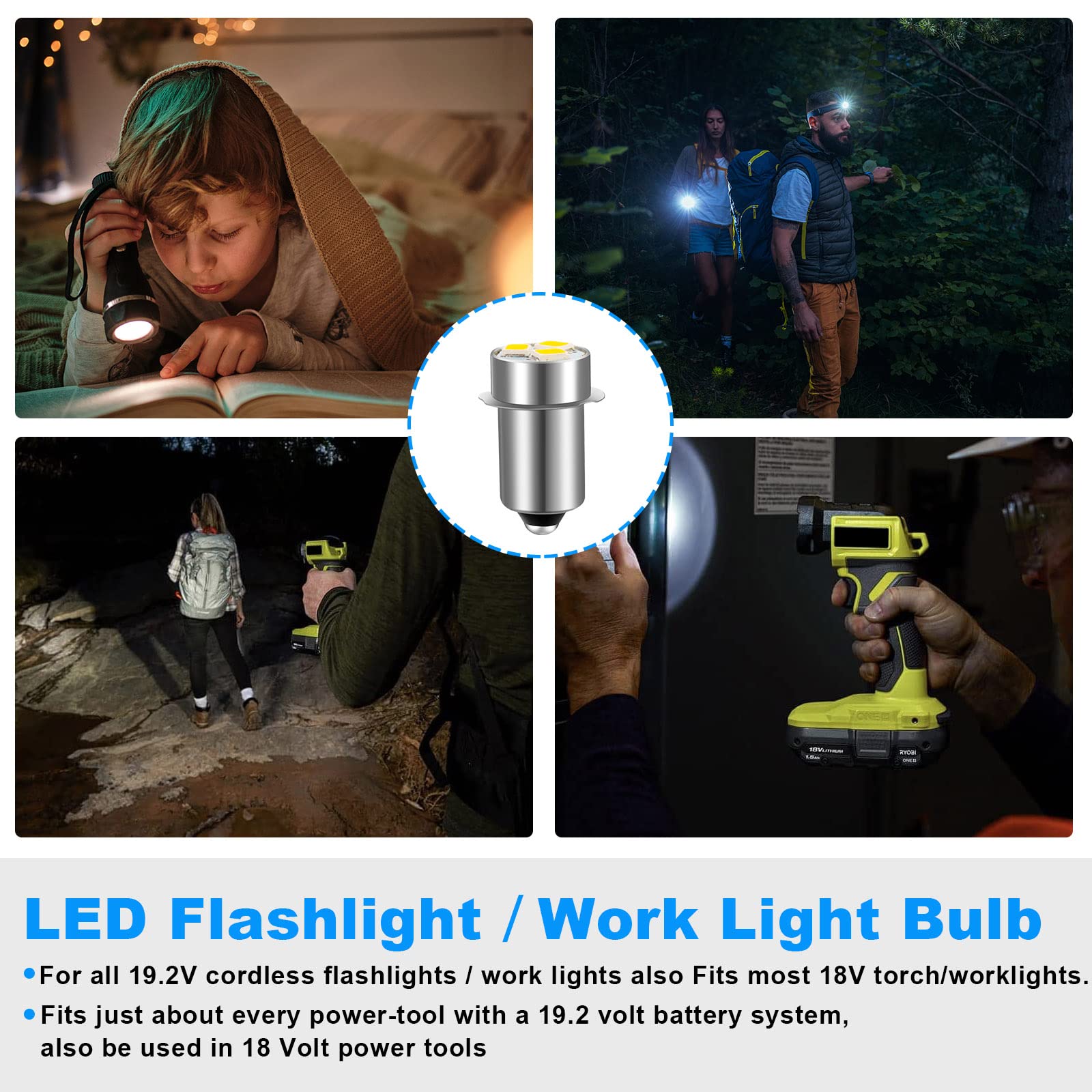 Ro6G Flashlight Led Light Bulb For Ryobi Craftsman Flashlight ／Work Light Replacement 18V 19.2V Flashlight Maglite Led Bulb - 3 Pack