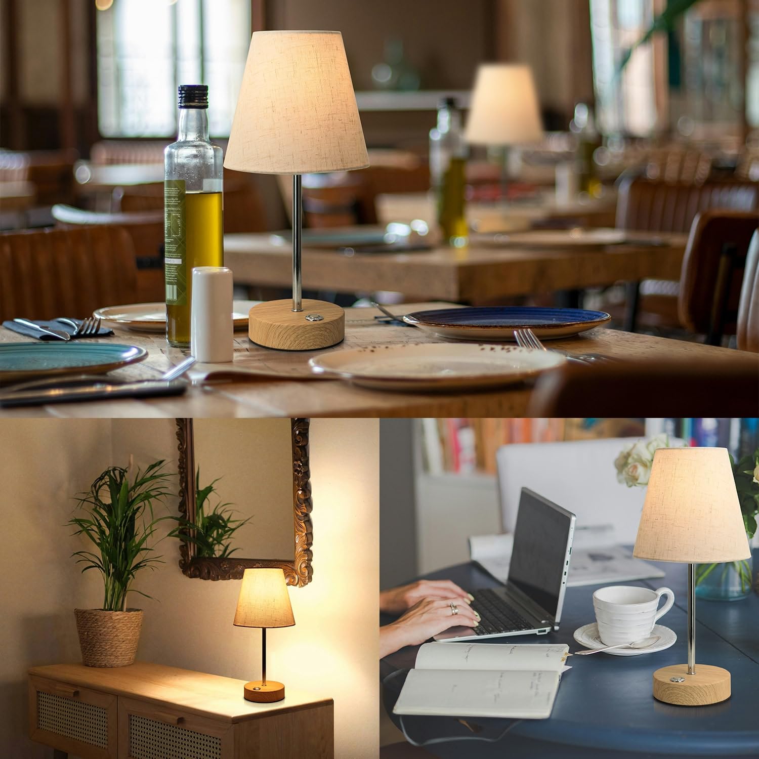 Milluxxi Cordless Lamp, 12'' Small Rechargeable Table Lamps 3000Mah Touch Control Brightness Stepless Dimmable Battery Operated Mini Fabric Shade Lamps For Living Room Dining Kitchen Counter Bedside Outdoor