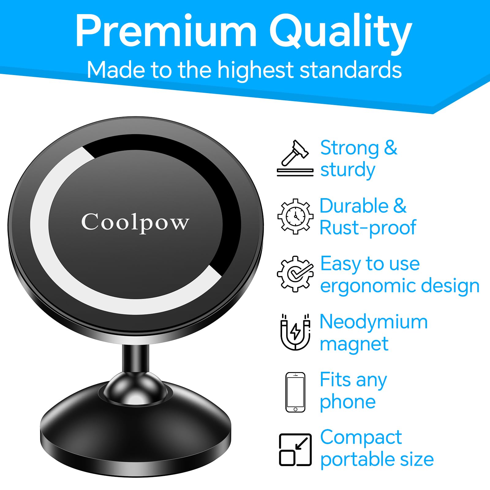 Coolpow Gym Magnetic Phone Holder Mount For Magsafe【All Metal】Dual Magnetic Phone Holder For Gym Accessories Attach To Metal Surface, Gym Phone Holder Magnet For Iphone 16 15 14 13 Pro Max  For Men Women