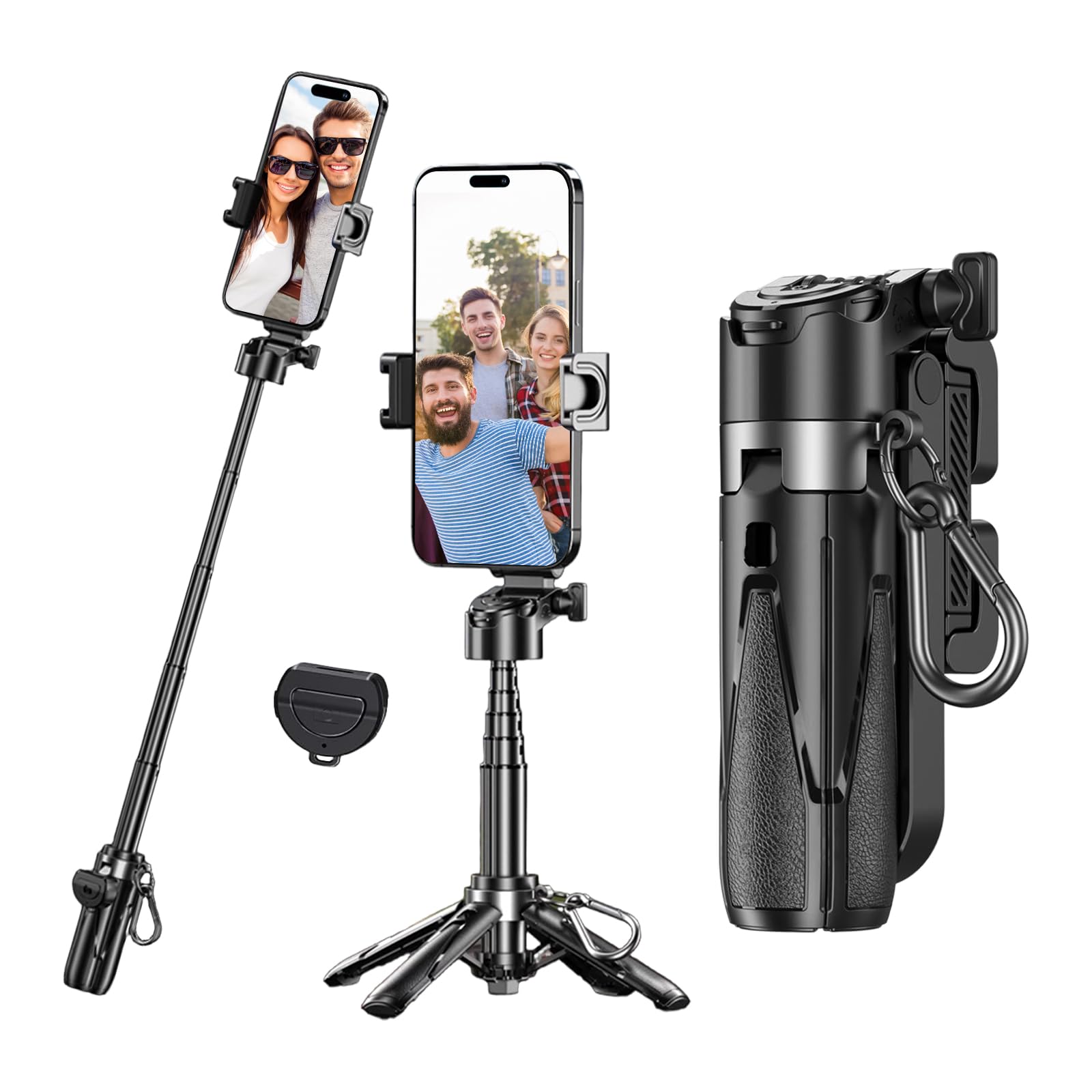 Crideng Pocket Phone Tripod For Video Vlog Recording, 3-In-1 Mini Portable Multifunctional Selfie Stick With Remote Capture Photos, Extendable Handheld Cell Phone Tripod Stand(Black)