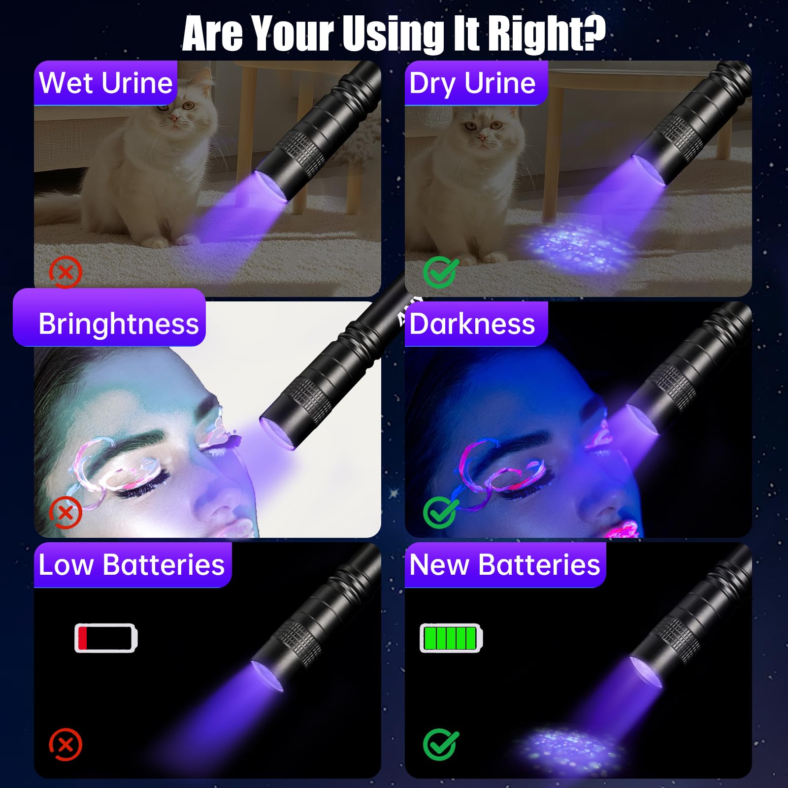 Anygo 395 Nm Pen Black Light, Mini Uv Flashlight With Clip, Small Blacklight Flashlights Pet Urine Detector Light, Uv Light Pen For Resin, Id Checking, Dry Stain And Dye Detector,Batteries Include（2-Pack）