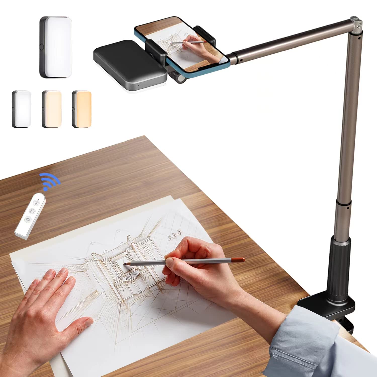 Yayusi Overhead Phone Mount For Recording,Phone Stand For Recording Overhead,Articulating Arm Cell Phone Holder With Led Ring Light, Desk/Bedside Tripod For Youtube Live Stream Cooking Video Recording