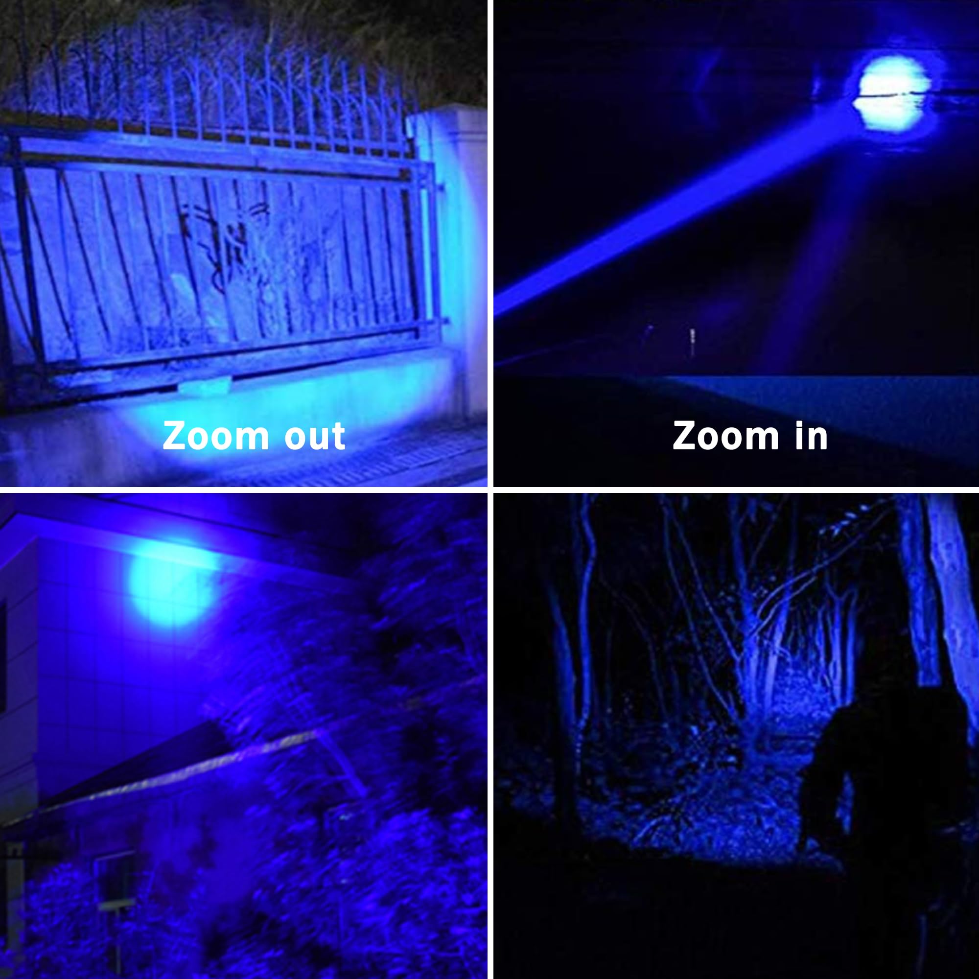 Souyos High Power Blue Led Flashlight,Zoomable Long Range Single Mode Blue Light Flashlights For Night Deer Hunting Fishing