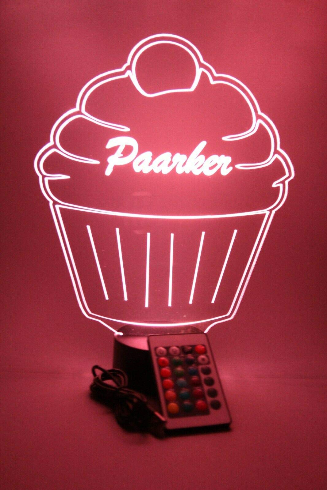 Mirror Mania Cake Light Up Lamp Led Personalized Desk Light Engraved Delicious Cup Cake With Cherry Table Lamp - It'S Wow, With Remote, 16 Color Options, Dimmer, Engraved, Great