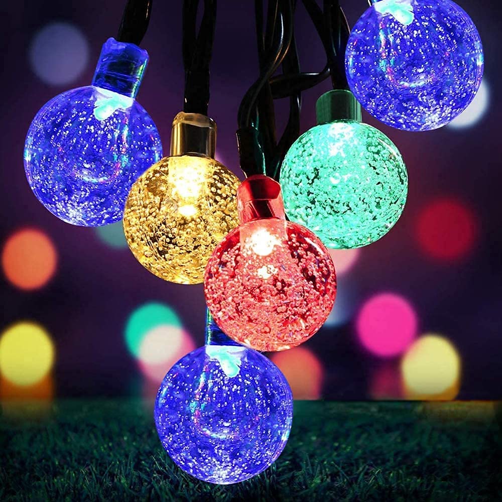 Lezonic Solar Powered Crystal Ball Lights - 8 Modes, 7M/24Ft, 50 Led, Waterproof For Outdoor Patio, Garden, Yard & Wedding Decoration (Multi-Color)