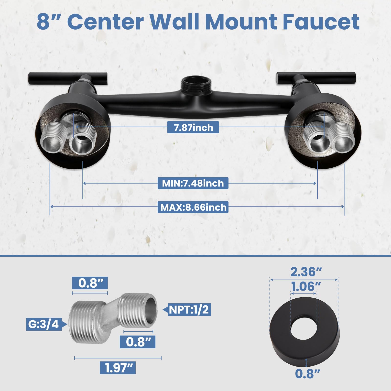 Airuida Wall Mount Kitchen Sink Faucet Wall Mounted Kitchen Faucets 8 Inch Center Double Handles 360 Degree Swivel Spout Restaurant Utility Laundry Commercial Mixer Tap Matte Black