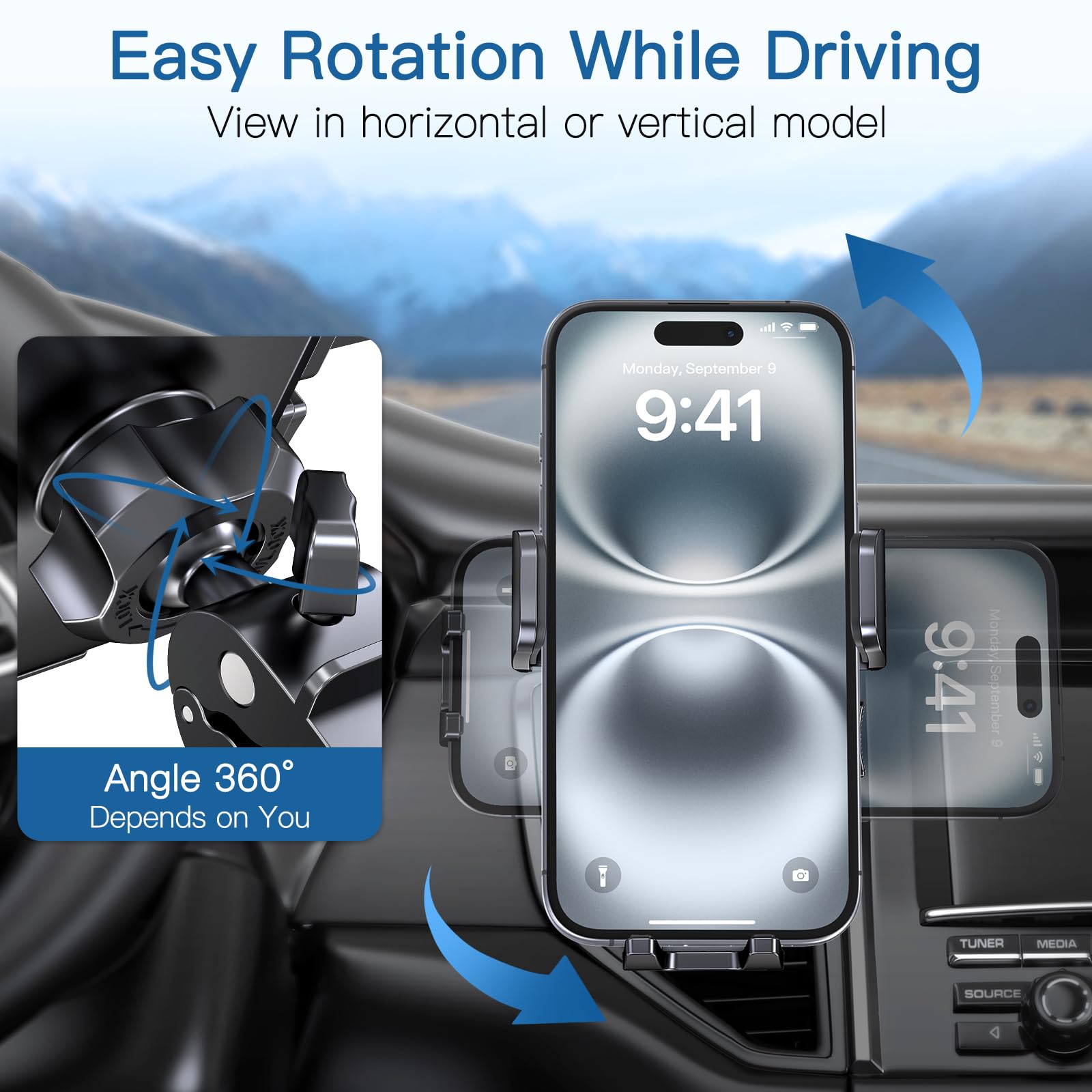 Uniwit Car Air Vent Phone Mount,360°Rotation,Solid & Steady,Auto-Clamping,Easy Installtion,Car Phone Holder,Compatible For All Iphone Series And Other 4-7 Inchs Cellphone.