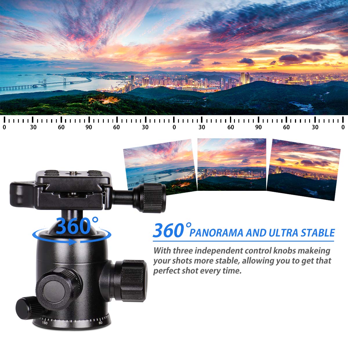 Yotilon Camera Tripod, 76’’Professional Horizontal Aluminum Alloy Tripod For Dslr With 360 Degree Ball Head Quick Release Plate, Bubble Fluid Level,Handle And Bag Travel For Canon Sony Dslr Cameras