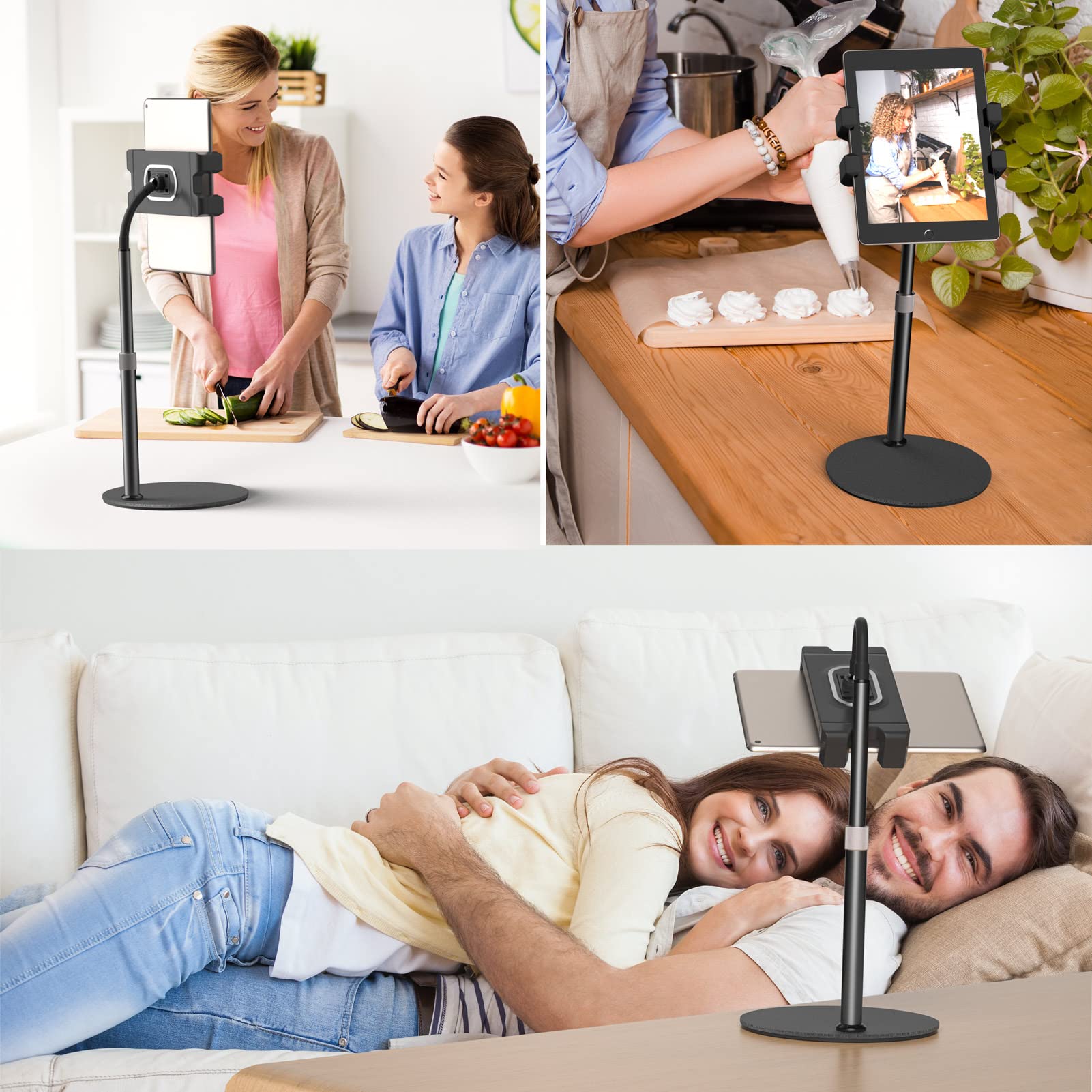T-Sign Ipad Tripod Stand, Mount Foldable Floor Tripod For Ipad, Height Adjustable 360 Degrees Rotating 7 To 12 Inch Tablets Perfect For Facetime, Video, Zoom, Phone Holder, Bluetooth Remote Control