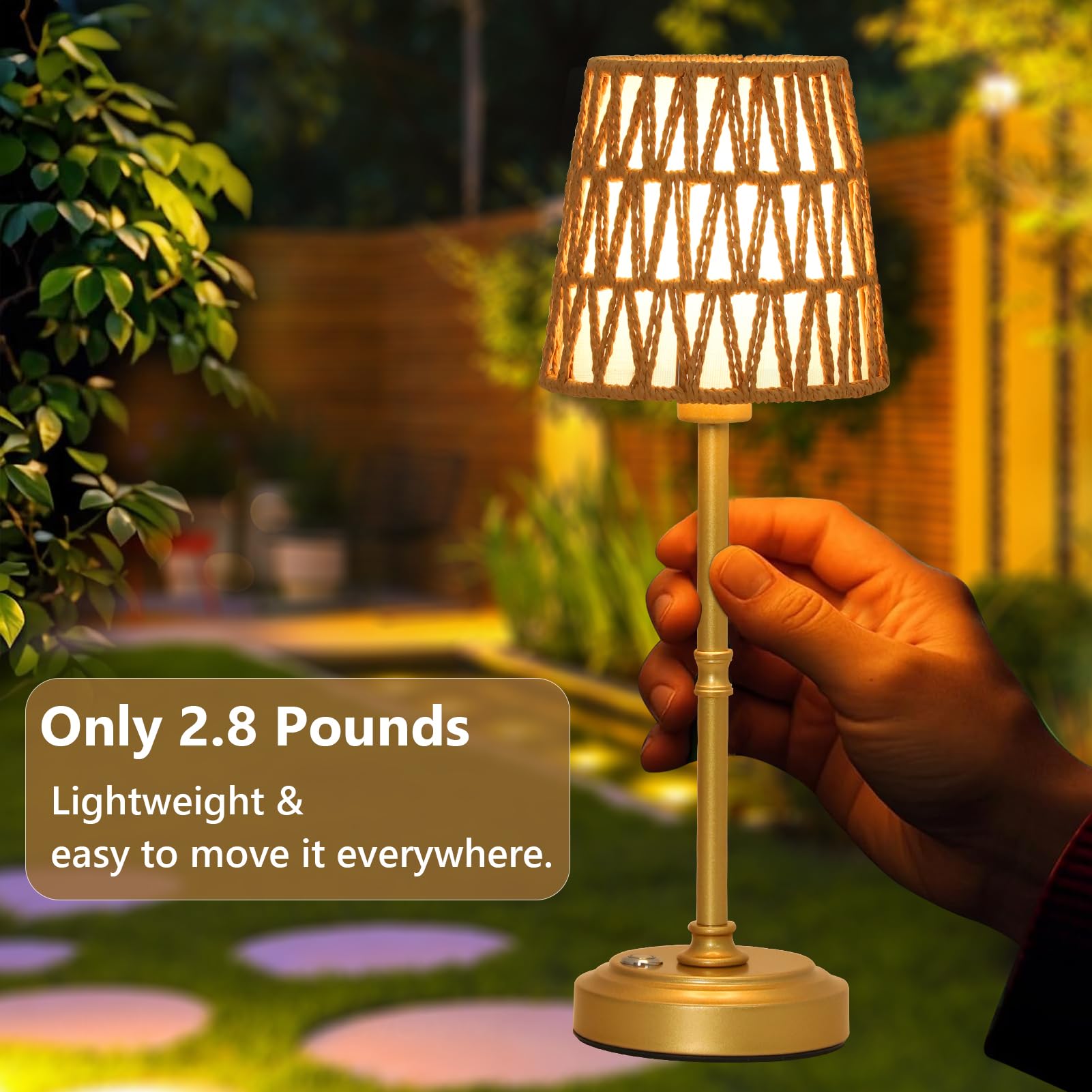 Eayaya Gold Rechargeable Rattan Cordless Table Lamp With Stepless Dimming & E12 Bulb, Touch Control Battery Powered Desk Lamp For Bedside, Nursery, Countertop, Bedroom
