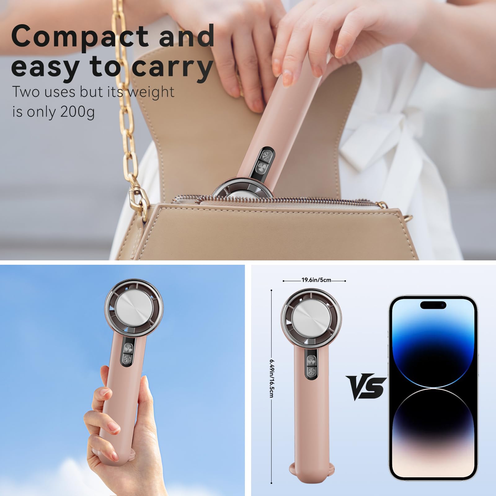 Handheld Cooling Fan, 5 Speeds Portable Air Conditioner Fans, Rechargeable Mini Fan With Usb