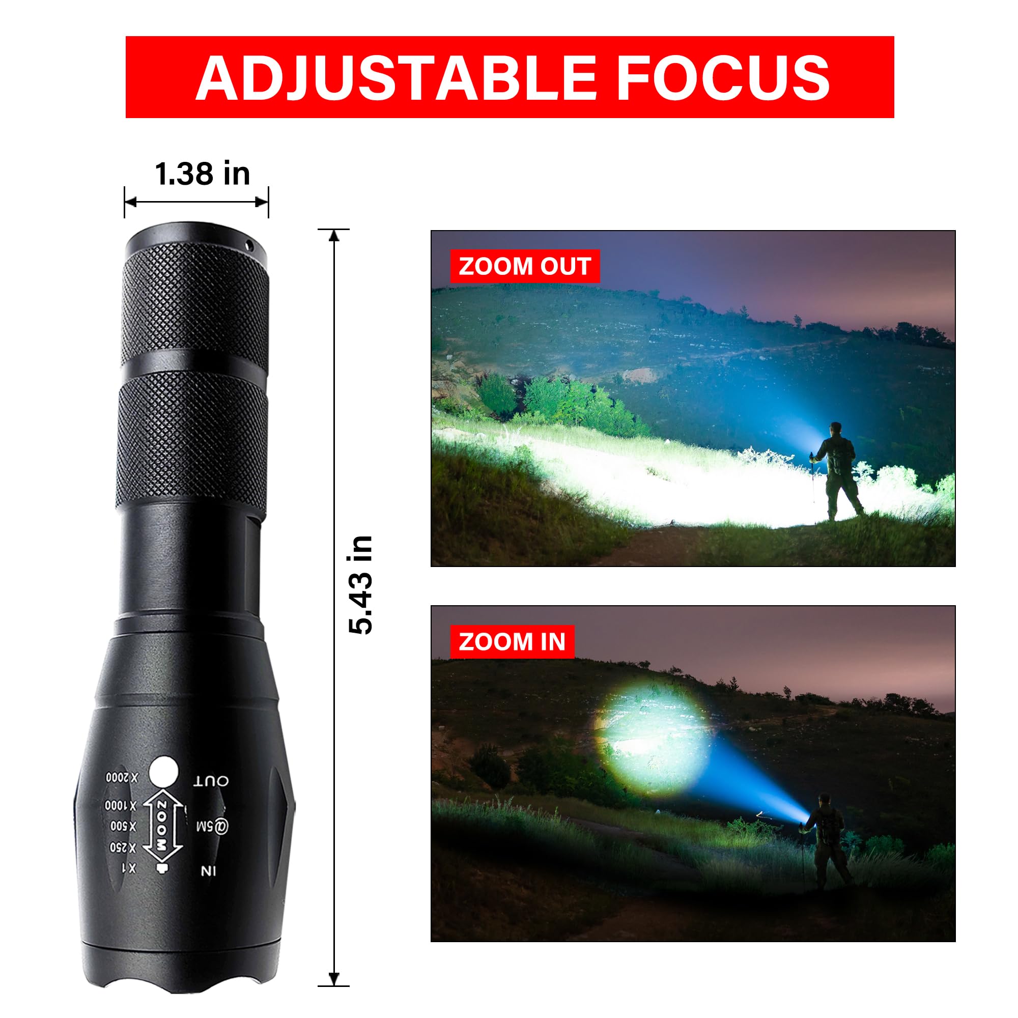 Gaigaimall Military Grade Tactical Led Flashlight High Lumen Single Mode Portable Zoomable Torch For Camping Hunting Emergency